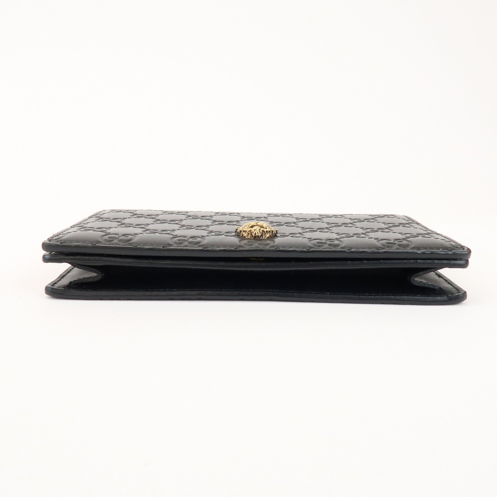 GUCCI Guccissima Leather Chain Long Wallet Cat Black 548060