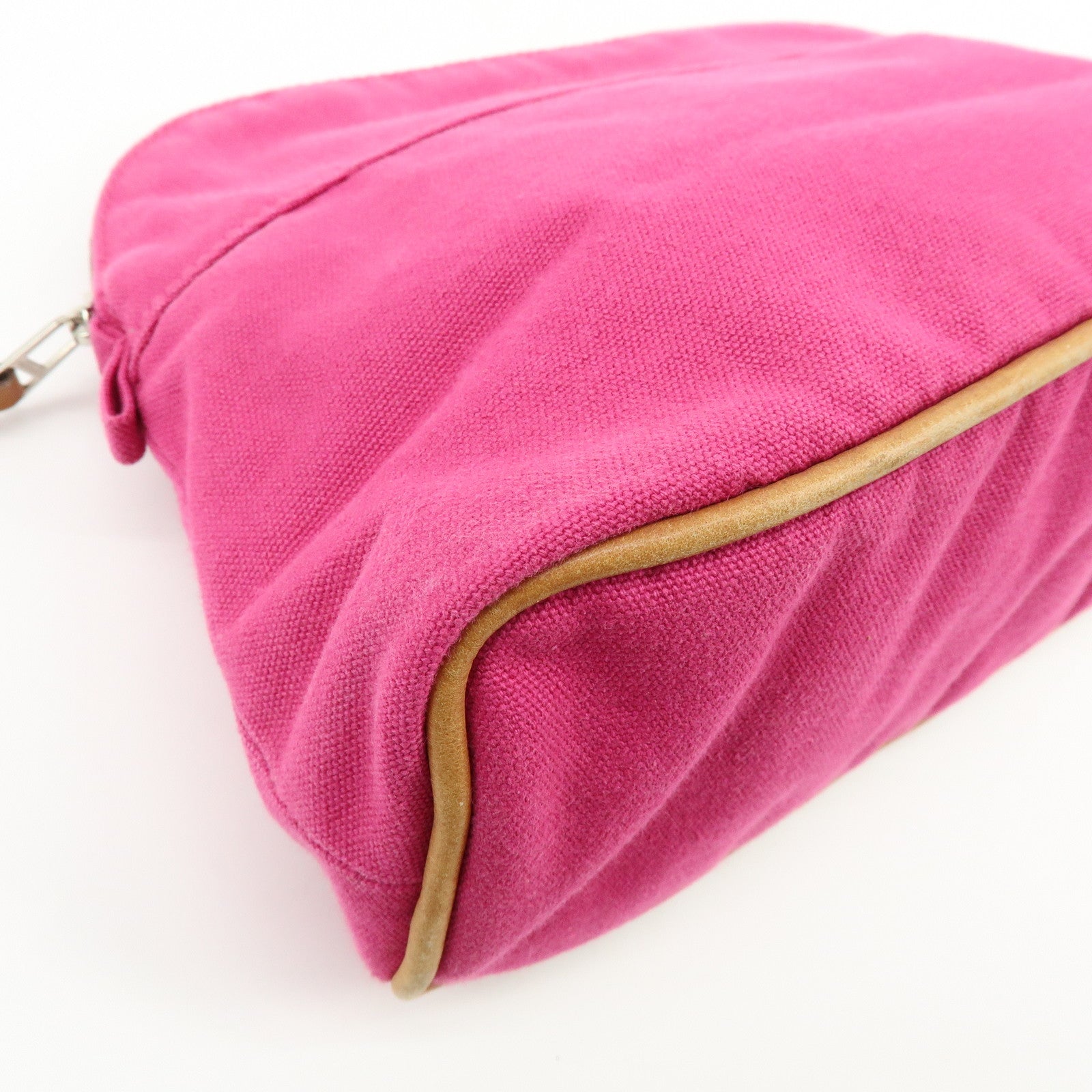 HERMES Bolide Pouch MM Cotton Leather Cosmetic Makeup Pouch Pink