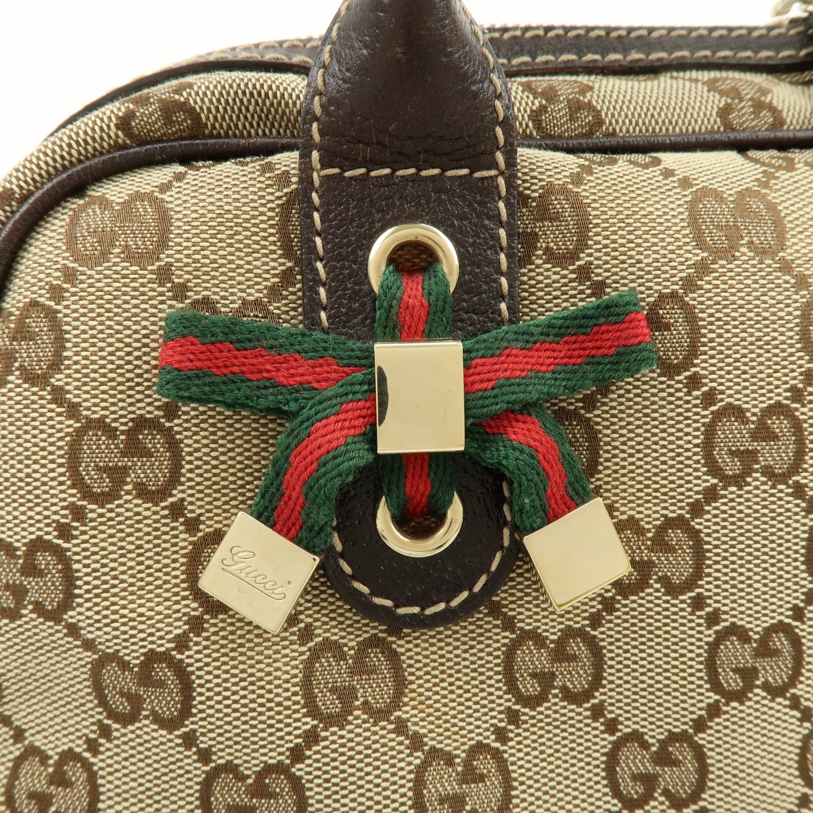 GUCCI Princy Sherry GG Canvas Leather Boston Bag Brown 161720