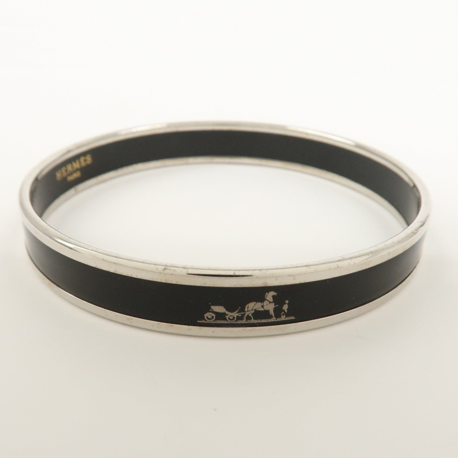 HERMES Email PM Metal Bracelet Bangle Black Silver