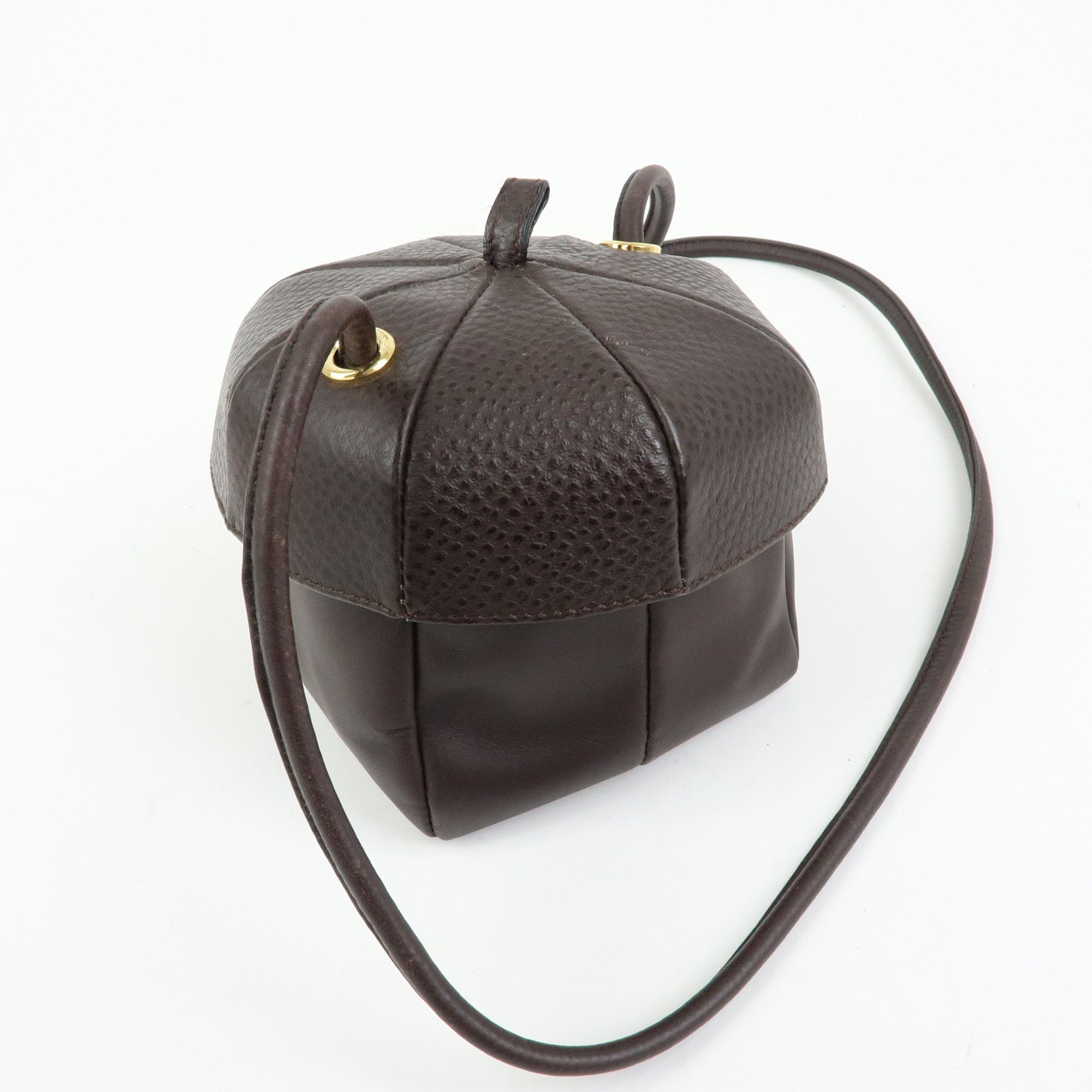 Ferragamo Leather Shoulder Bag Crossbody Bag Acorn Bag Dark Brown