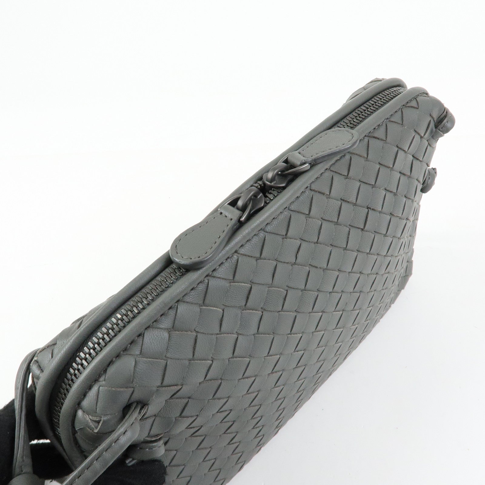 BOTTEGA VENETA Nodini Intrecciato Leather Shoulder Bag Gray 245354