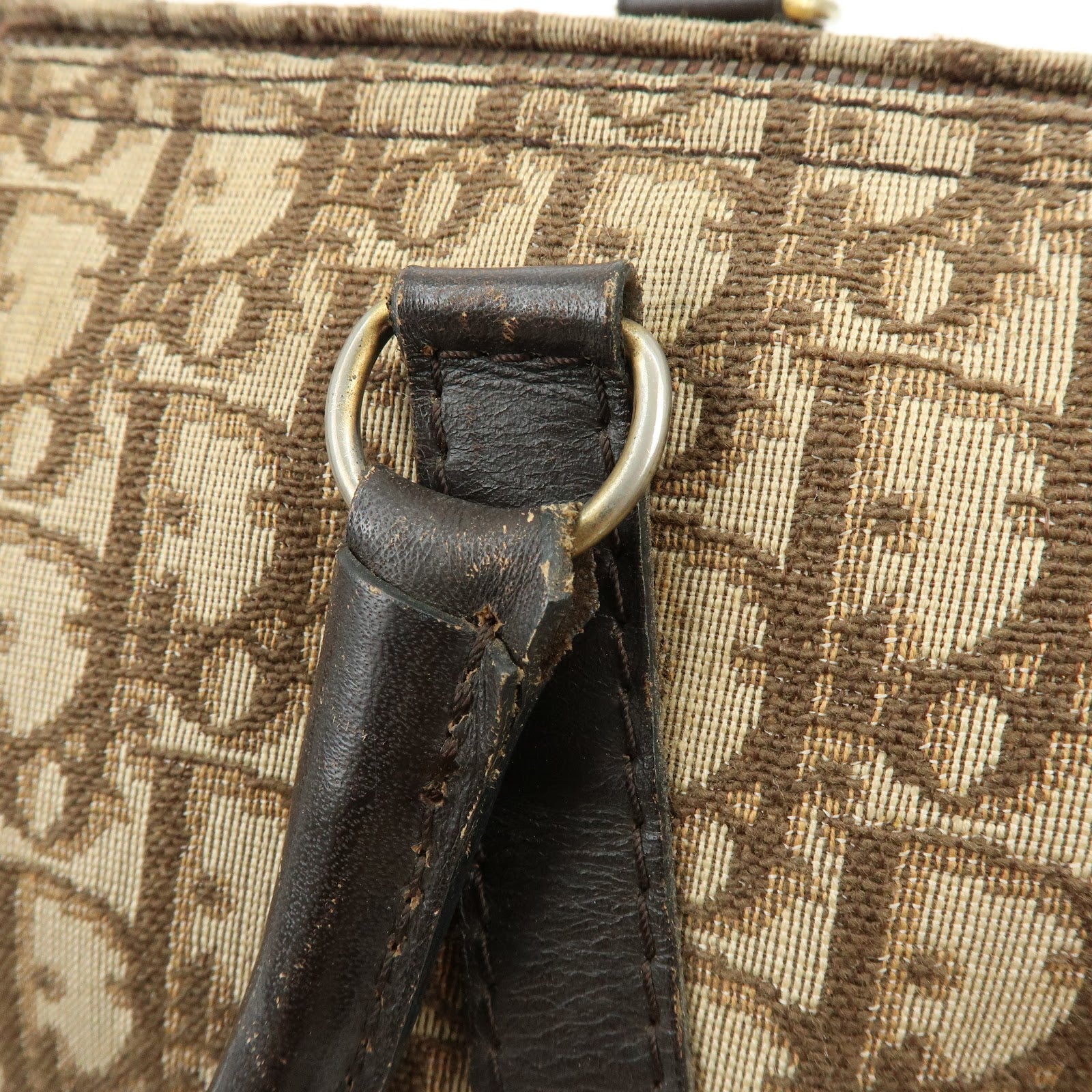 Christian Dior Trotter Jacquard Canvas Leather Boston Bag Brown