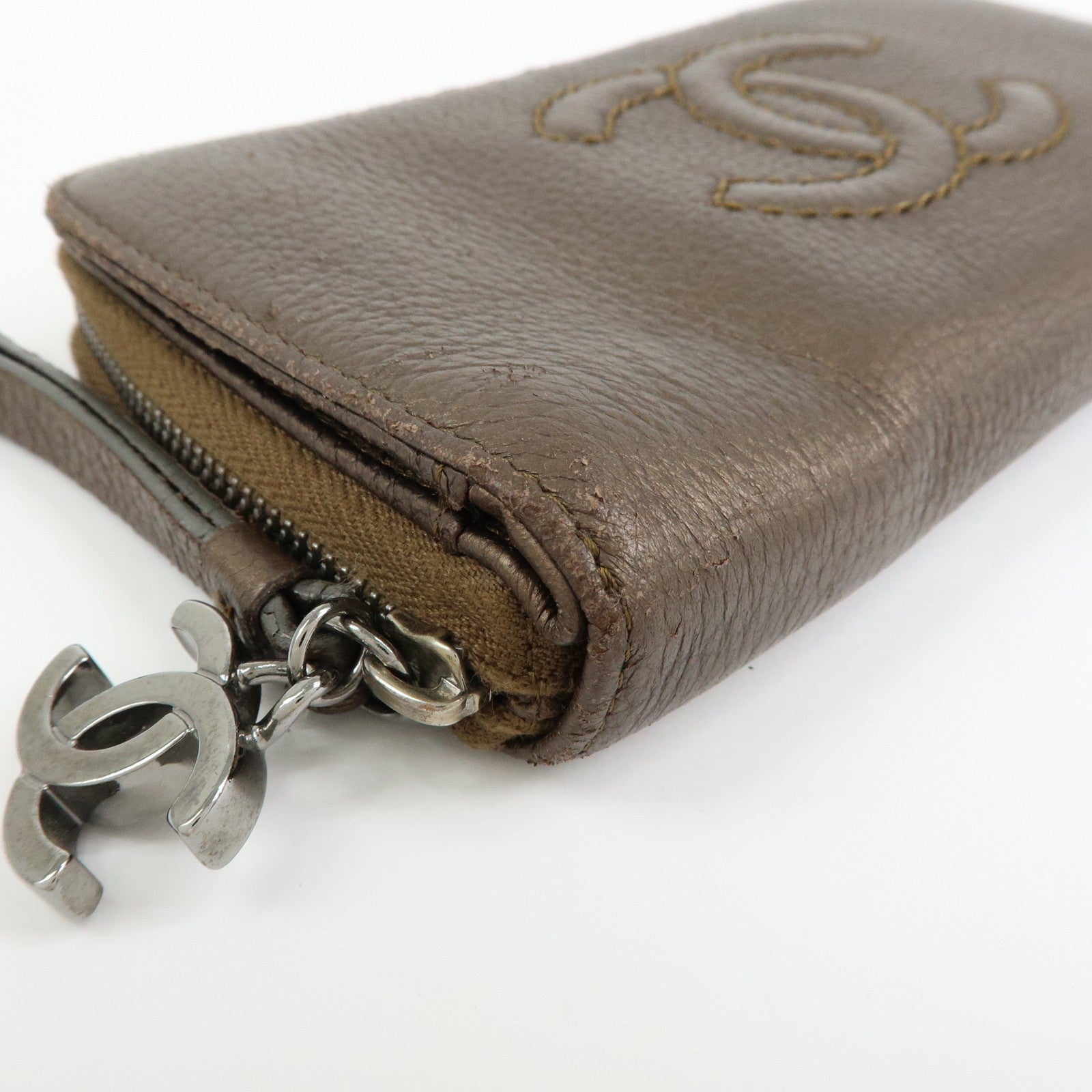 CHANEL COCO Mark Luxury Line Calf Leather Long Wallet Brown