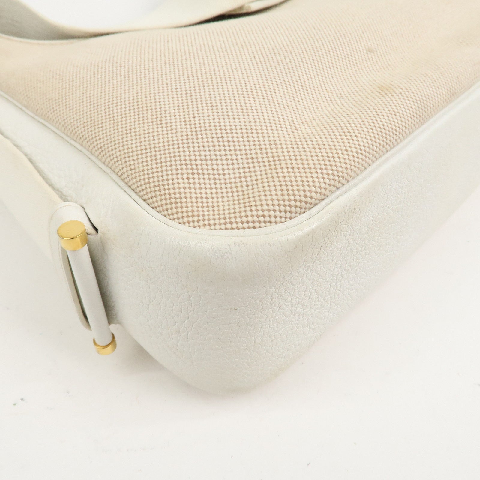 HERMES Saco Canvas Leather Shoulder Bag B Stamped Natural Gold HDW
