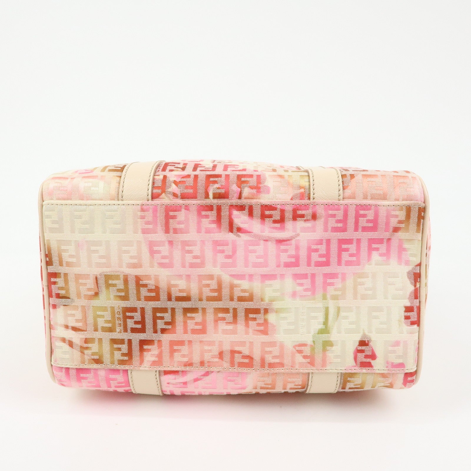 FENDI Zucchino Canvas Leather Mini Boston Bag Hand Bag Pink Ivory