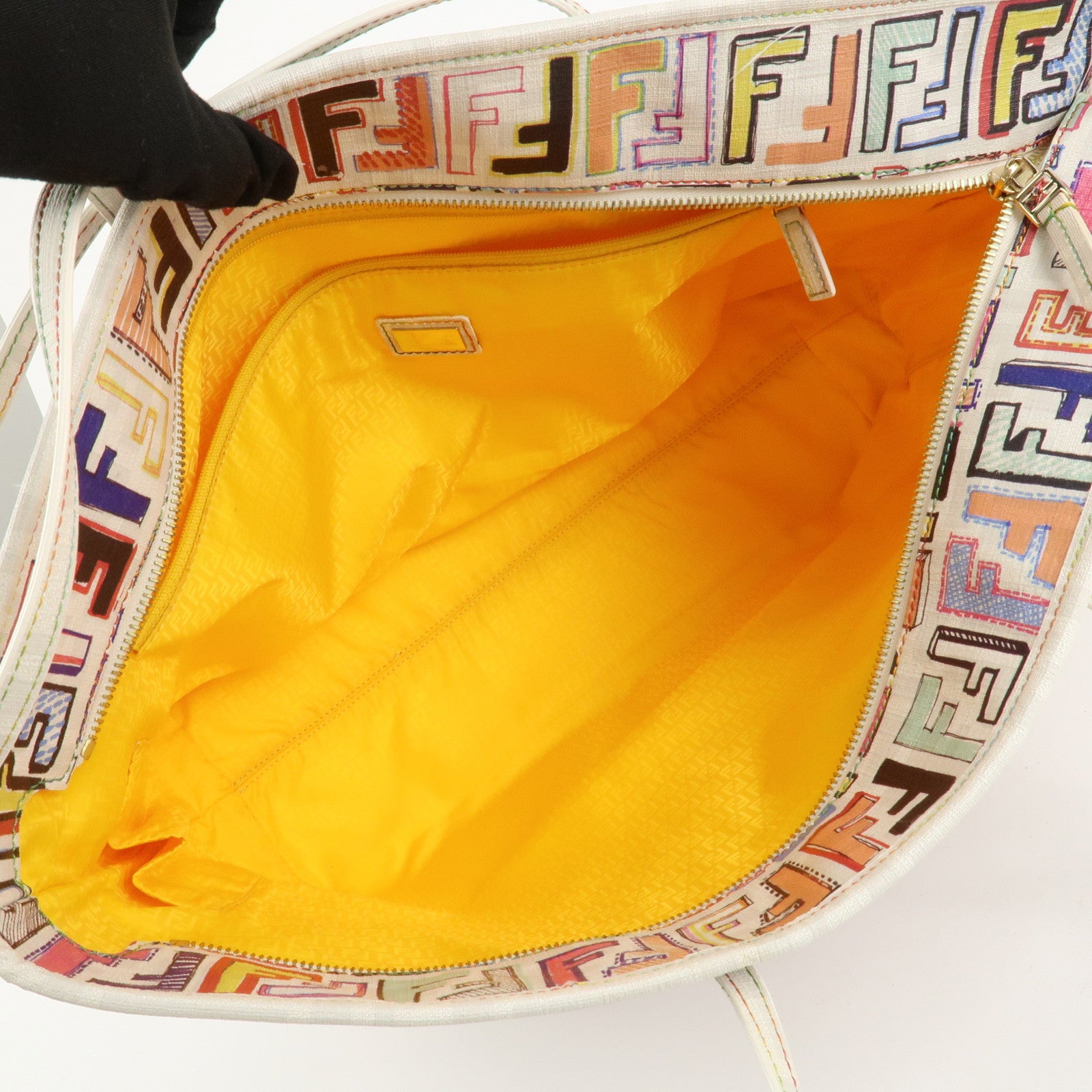 FENDI Zucca Logo Print PVC Tote Bag Multicolor White 8BH185 Used