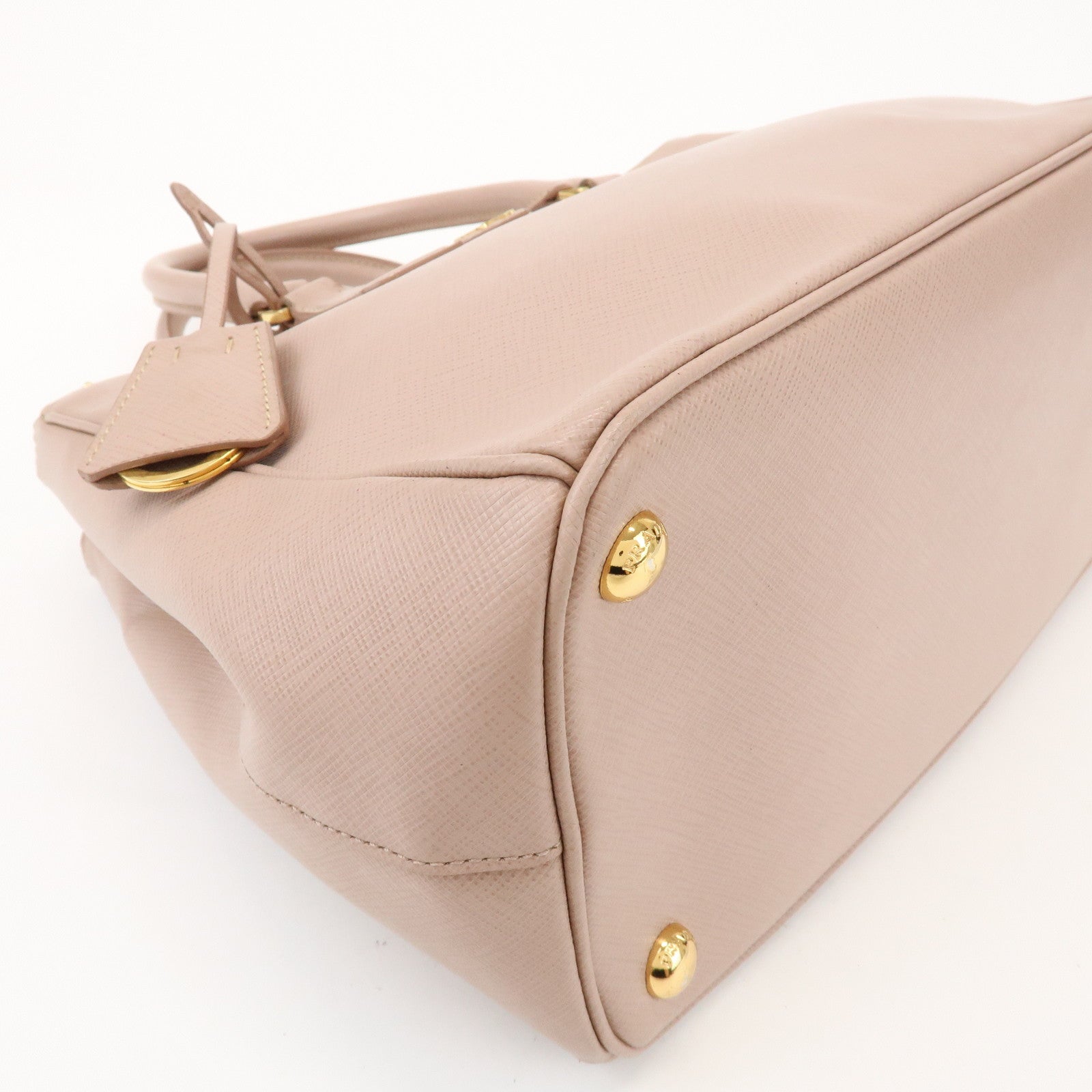 PRADA Traingle Logo Galleria 2Way Bag Hand Bag Pink Beige1BA863