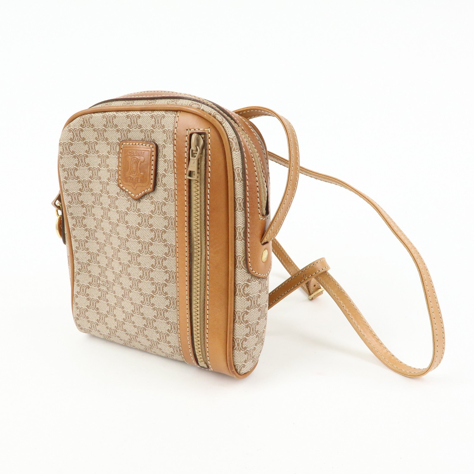 CELINE Macadam PVC Leather Mini Shoulder Crossbody Bag Beige