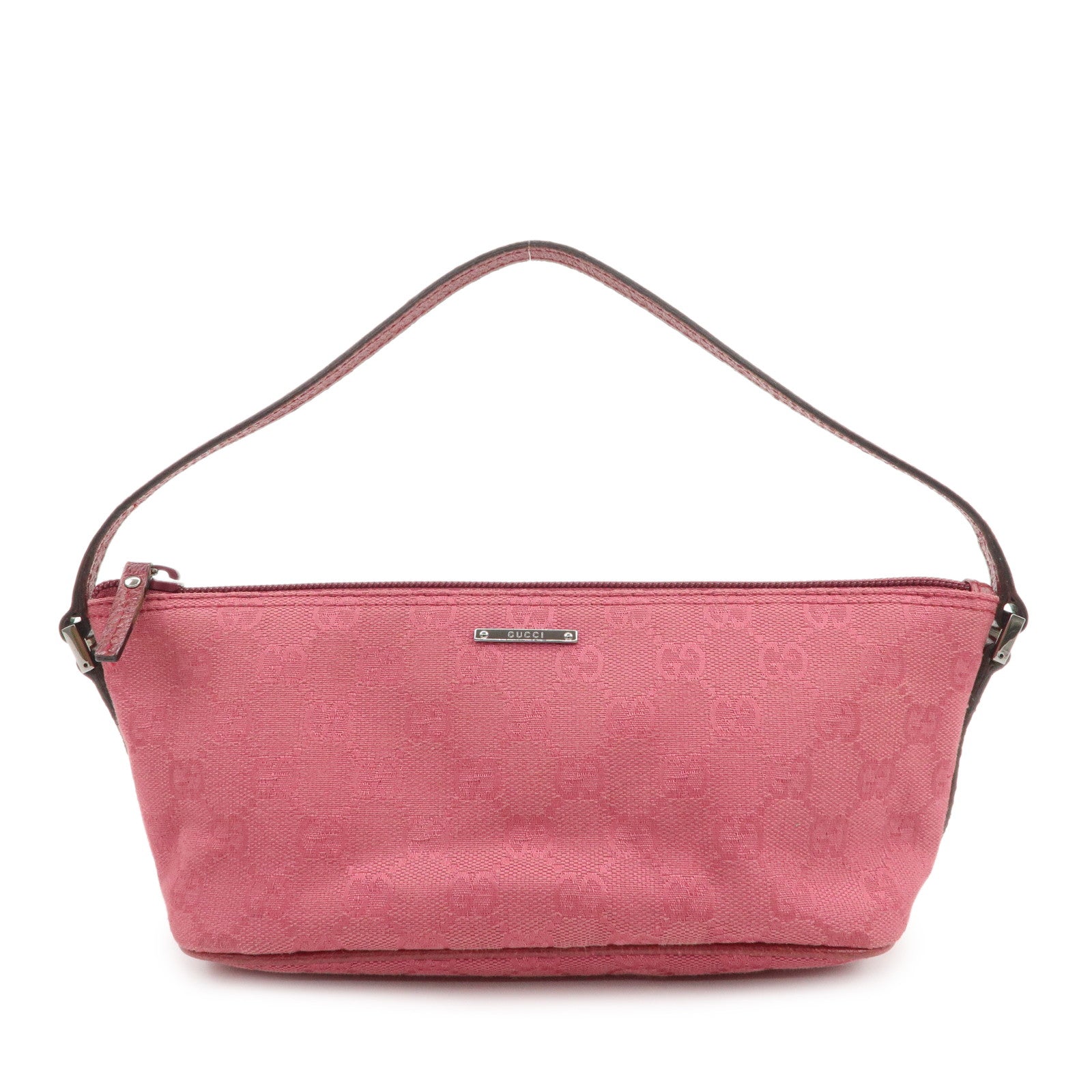 GUCCI Boat Bag GG Monogram Canvas Leather Hand Bag Pouch Pink 07198