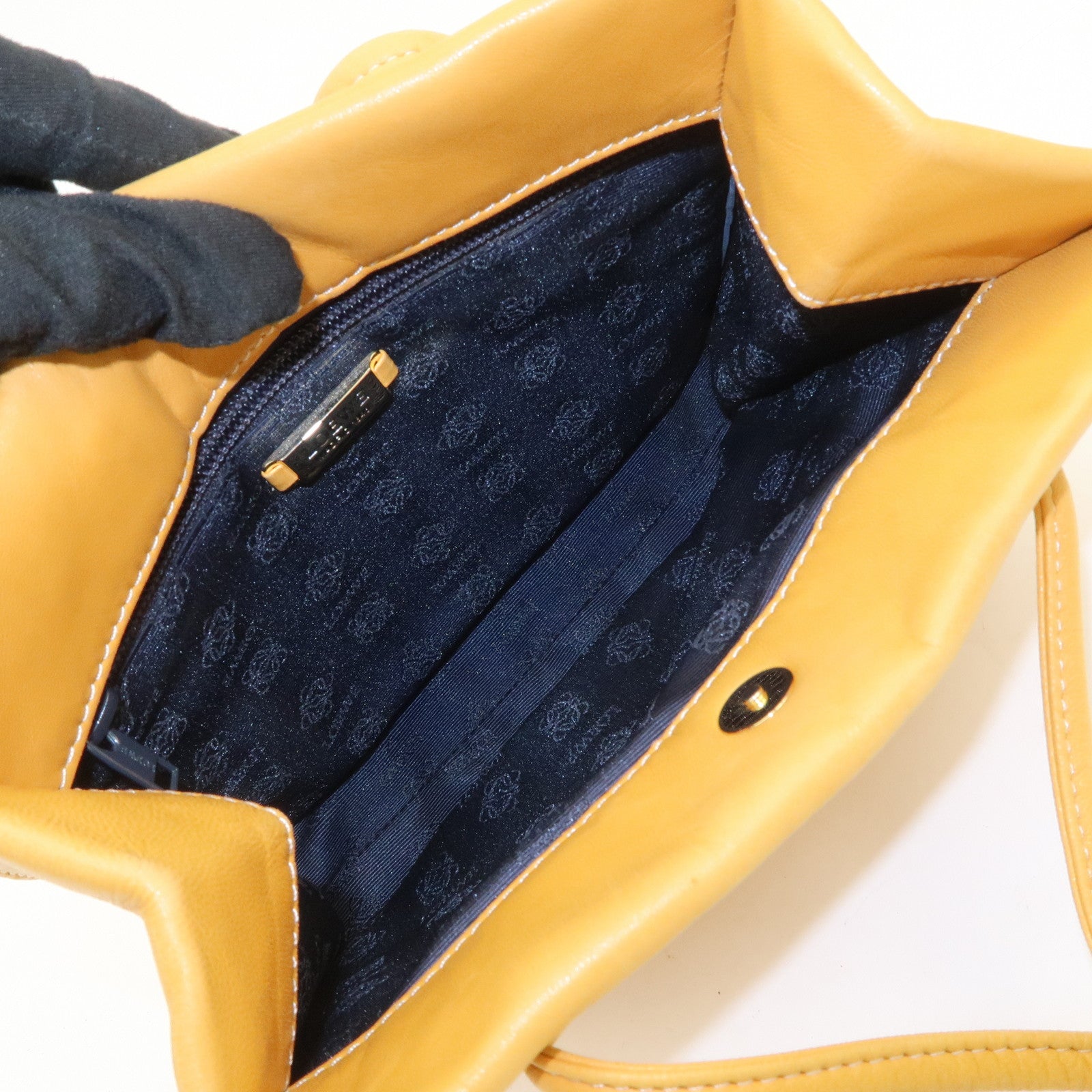 LOEWE Logo Nappa Leather Shoulder Bag Hand Bag Yellow