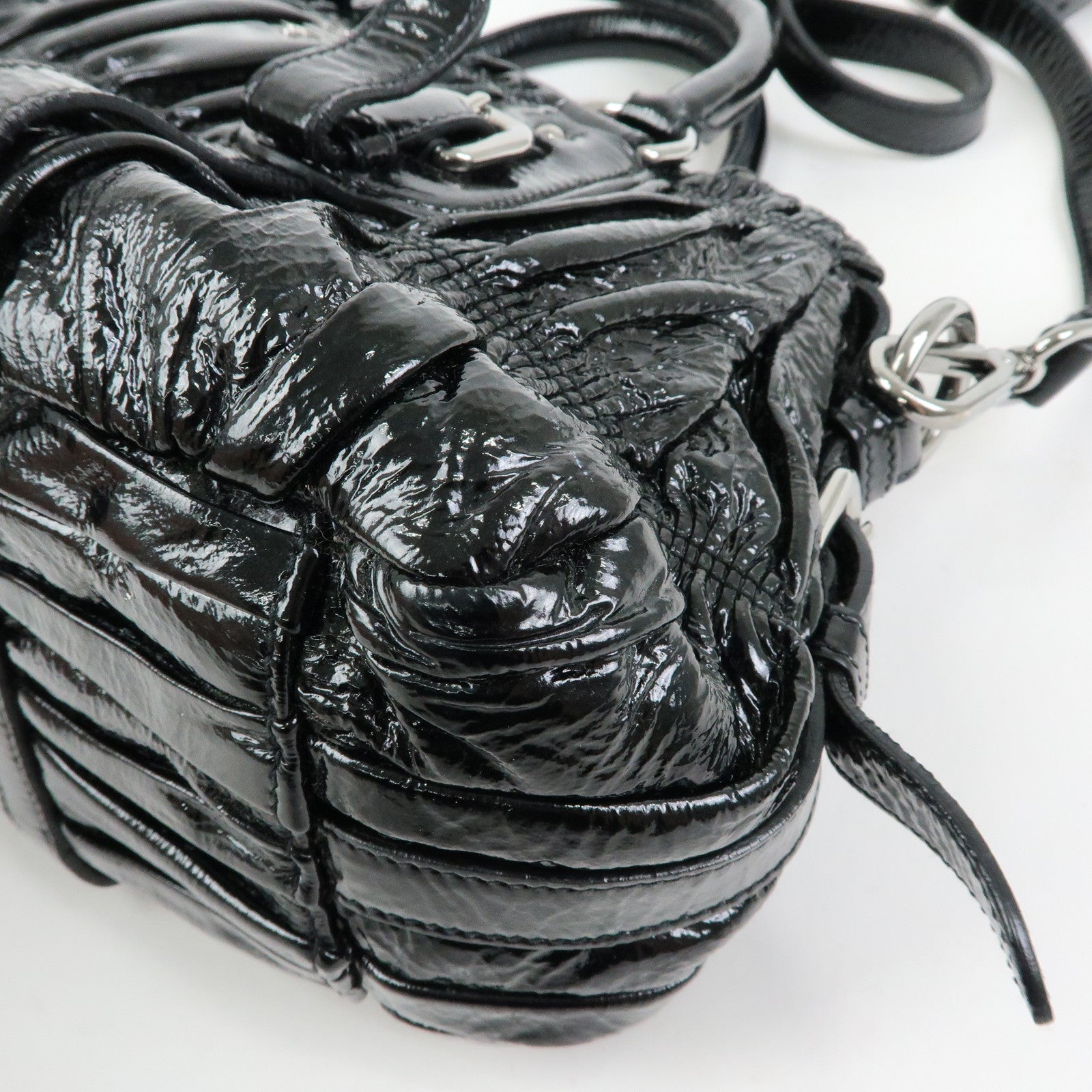 PRADA Patent Leather 2Way Bag Hand Bag Shoulder Bag Black