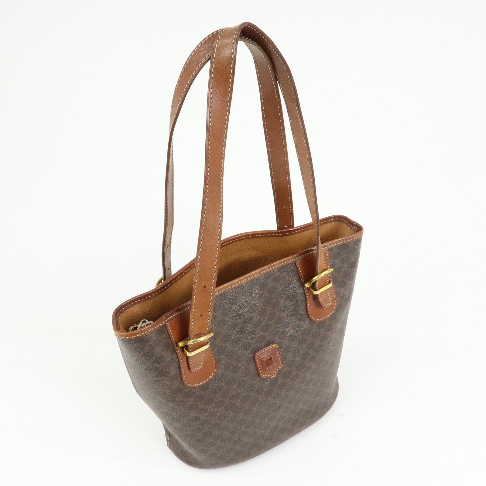 CELINE Macadam PVC leather Tote Bag Hand Bag Shoulder Bag Brown