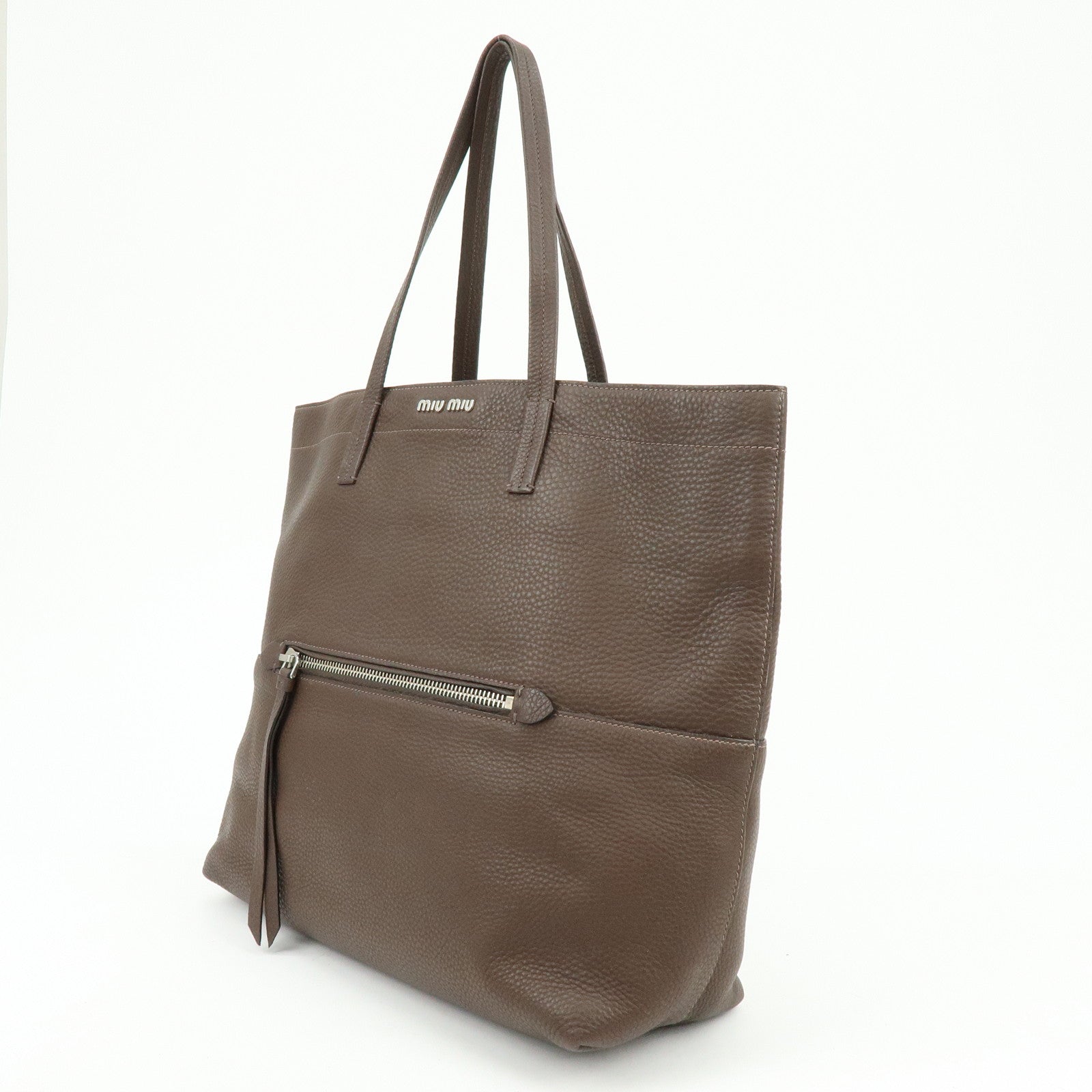 MIU MIU Logo Leather Tote Bag Shoulder Bag Hand Bag Dark Brown