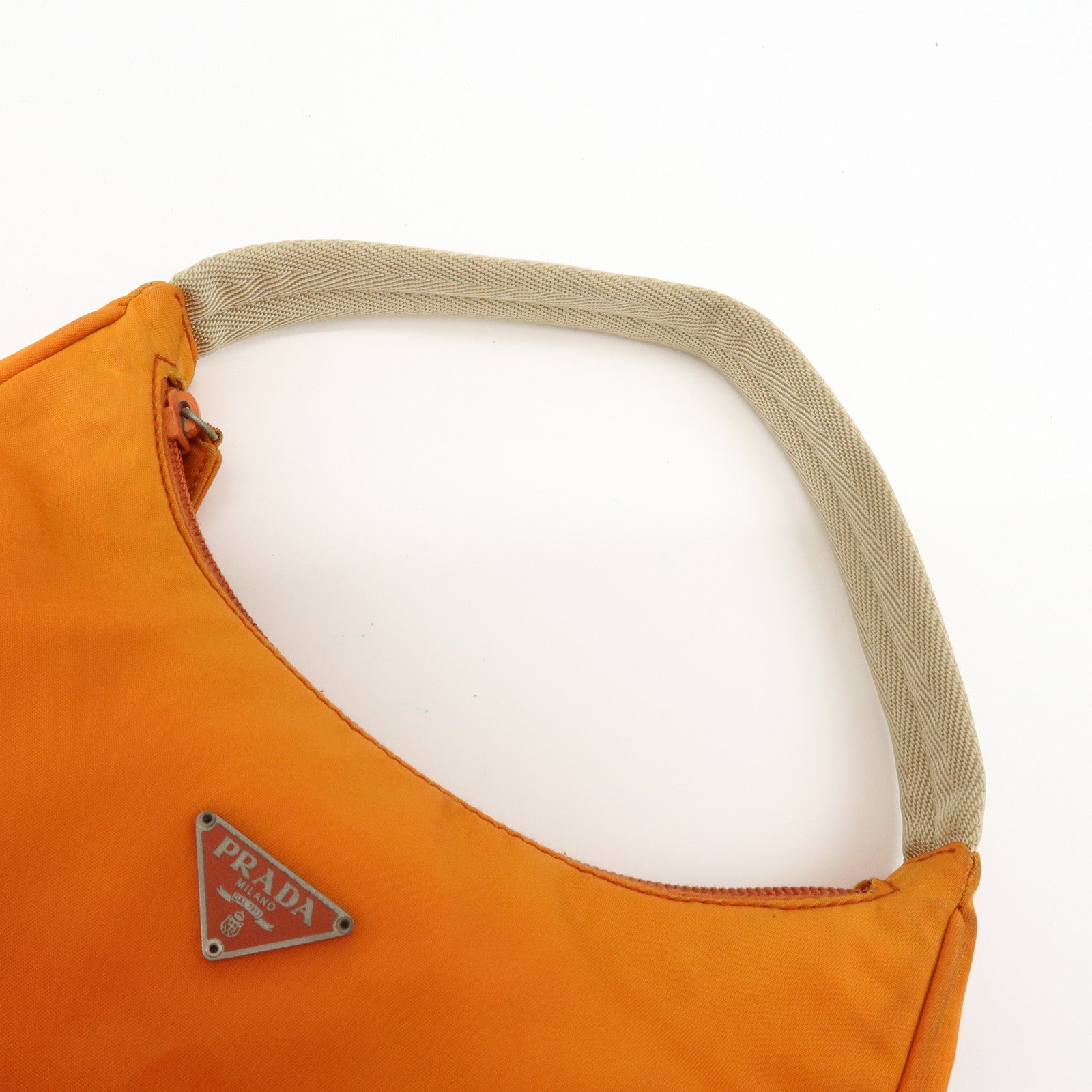 PRADA Triangle Logo Nylon Hand Bag Shoulder Bag Orange Beige