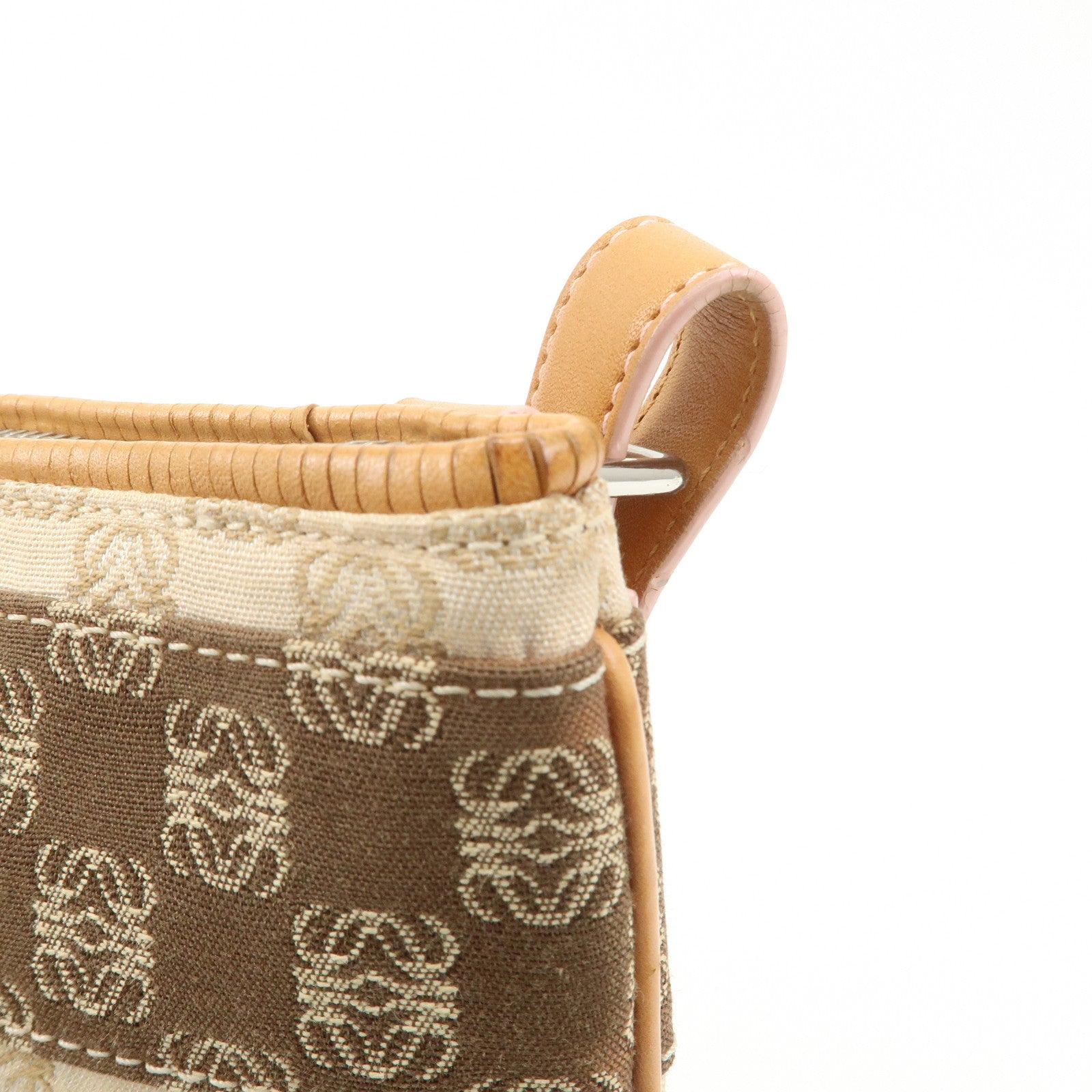 LOEWE Anagram Leather Canvas Shoulder bag Beige Silver HDW