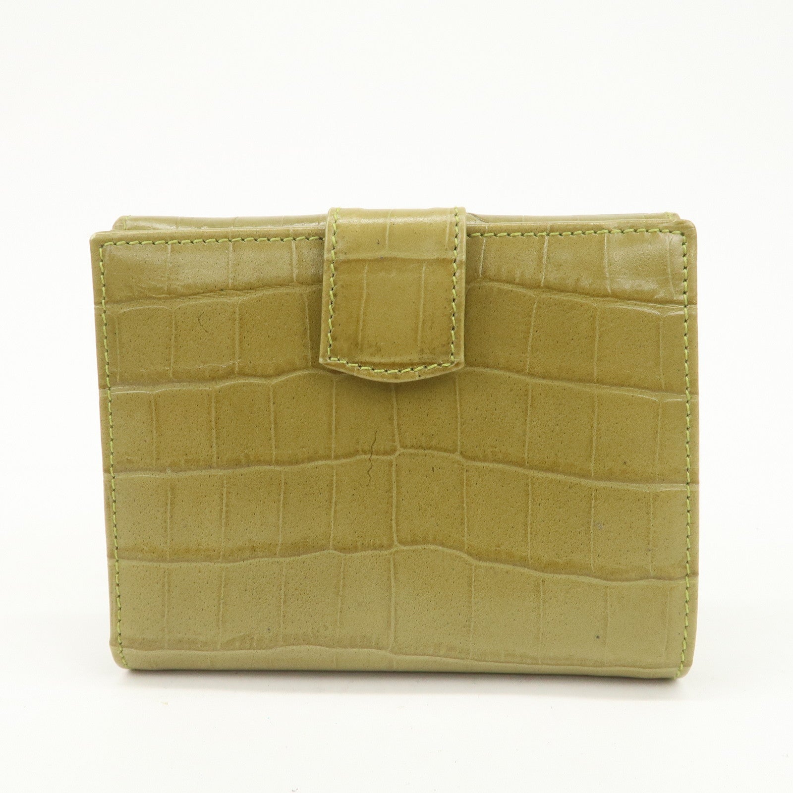 Ferragamo Vara Logo Embossed Leather Compact Wallet Light Green