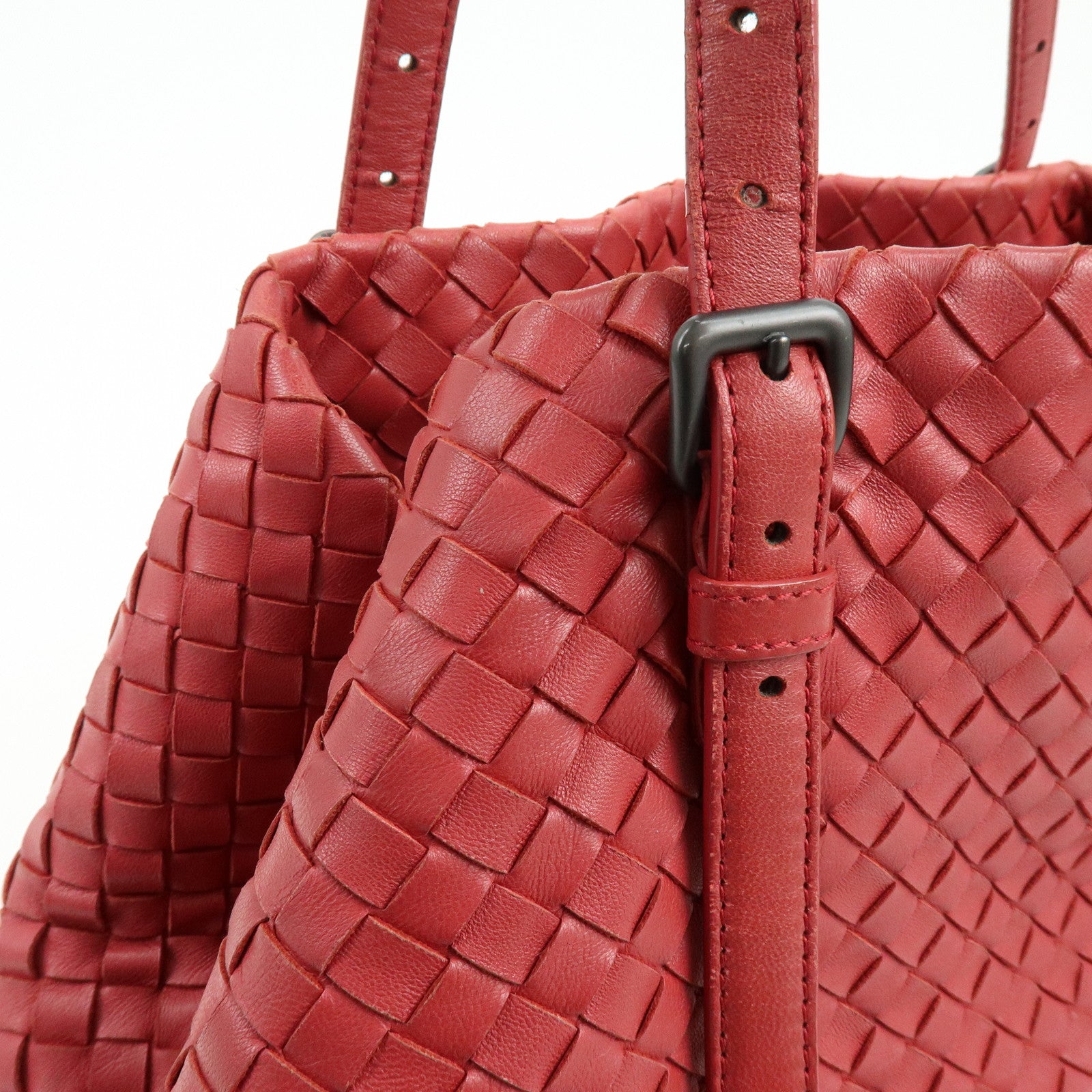 BOTTEGA VENETA Intrecciato Leather Tote Bag Shoulder Bag Red