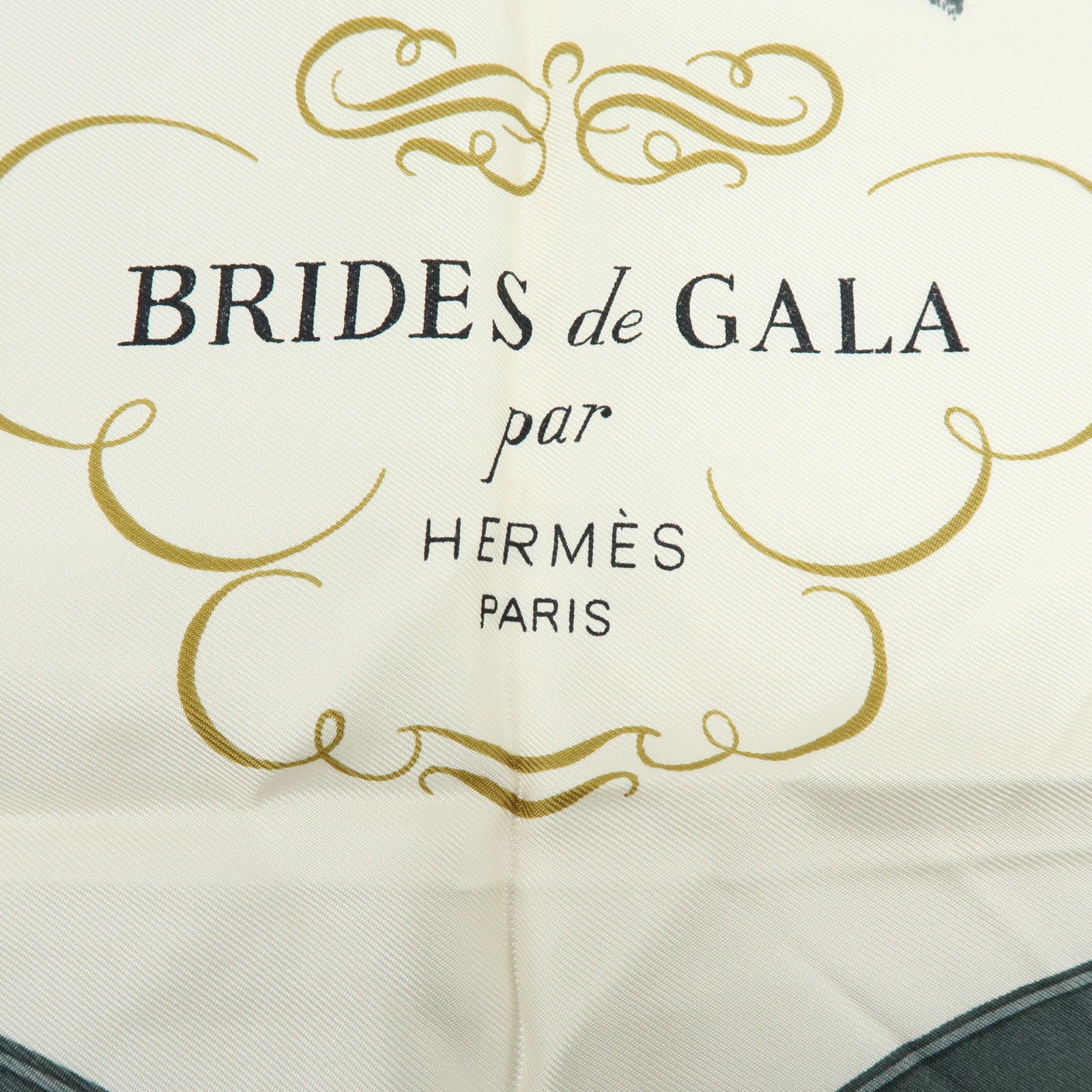 HERMES Carre 90 Silk 100% Scarf BRIDES DE GALA Navy Gray Gold