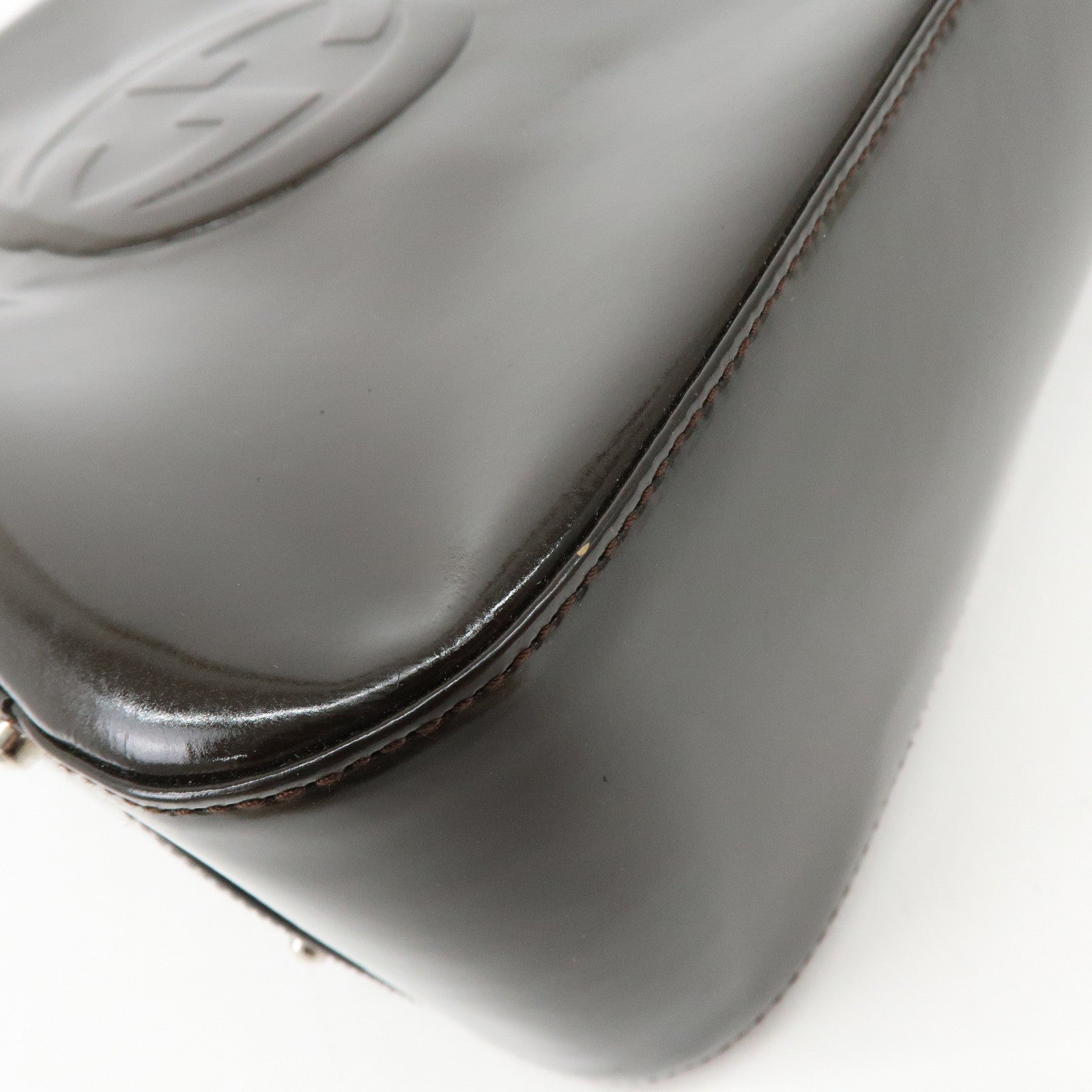 GUCCI Interlocking G Patent Leather 2Way Bag Dark Brown 000・2058