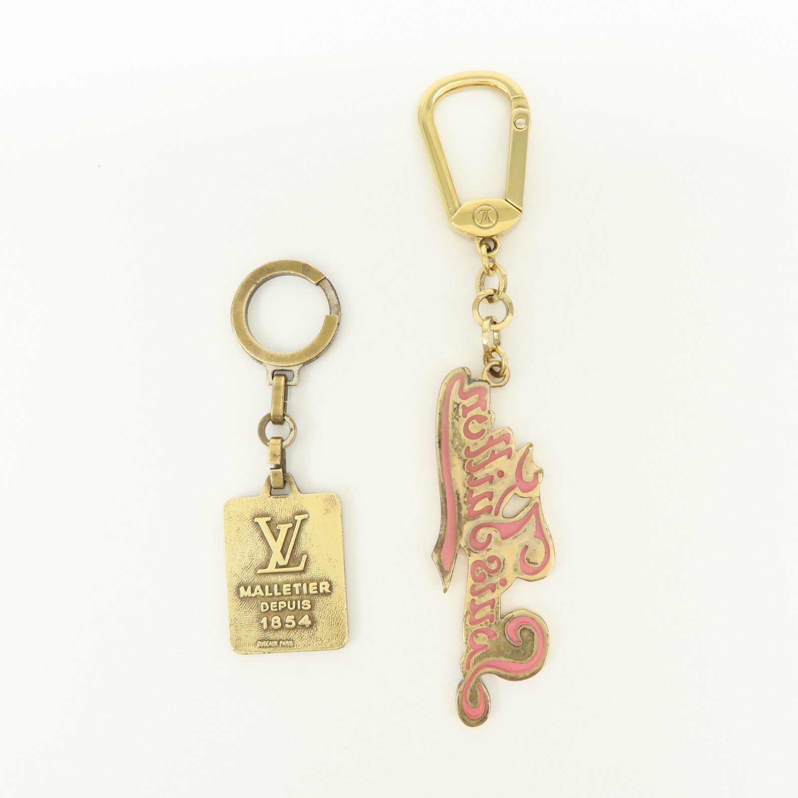 Louis Vuitton Logo Set of 2 Metal Bag Charm Key Charm Gold