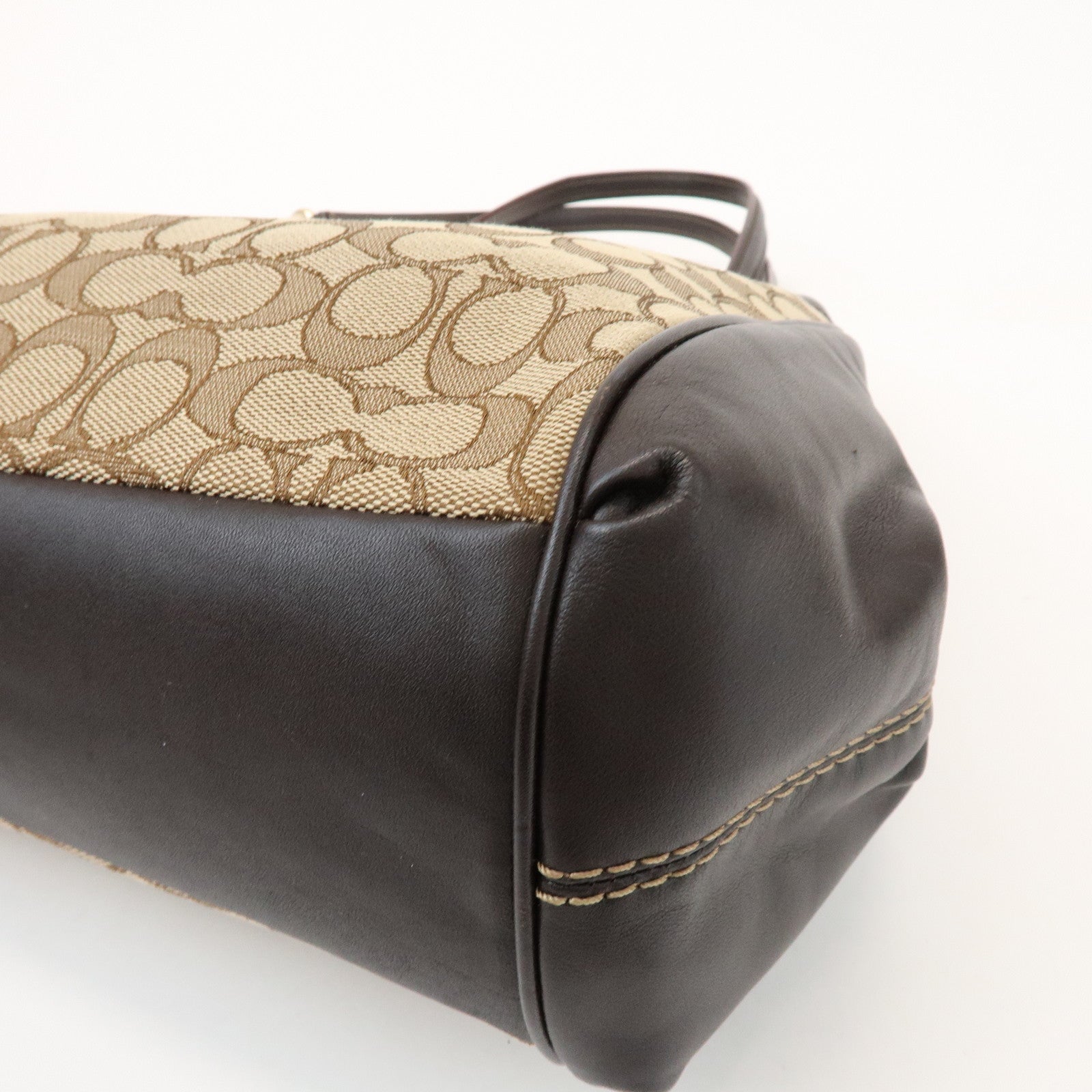 COACH Signature Logo Canvas Leather Shoulder Bag Hand Bag Brown