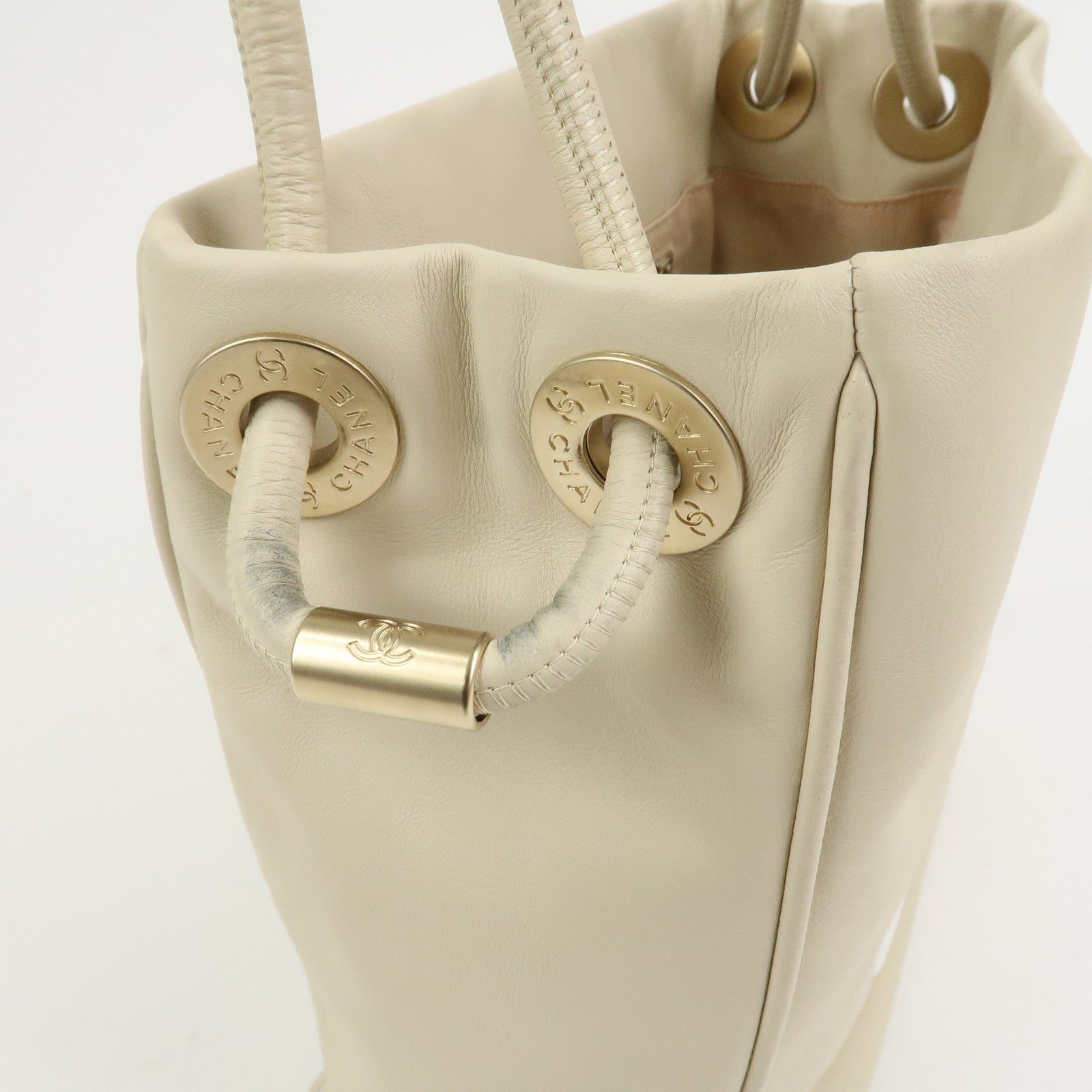 CHANEL Camelia Lambskin Hand Bag Tote Bag Ivory A20856