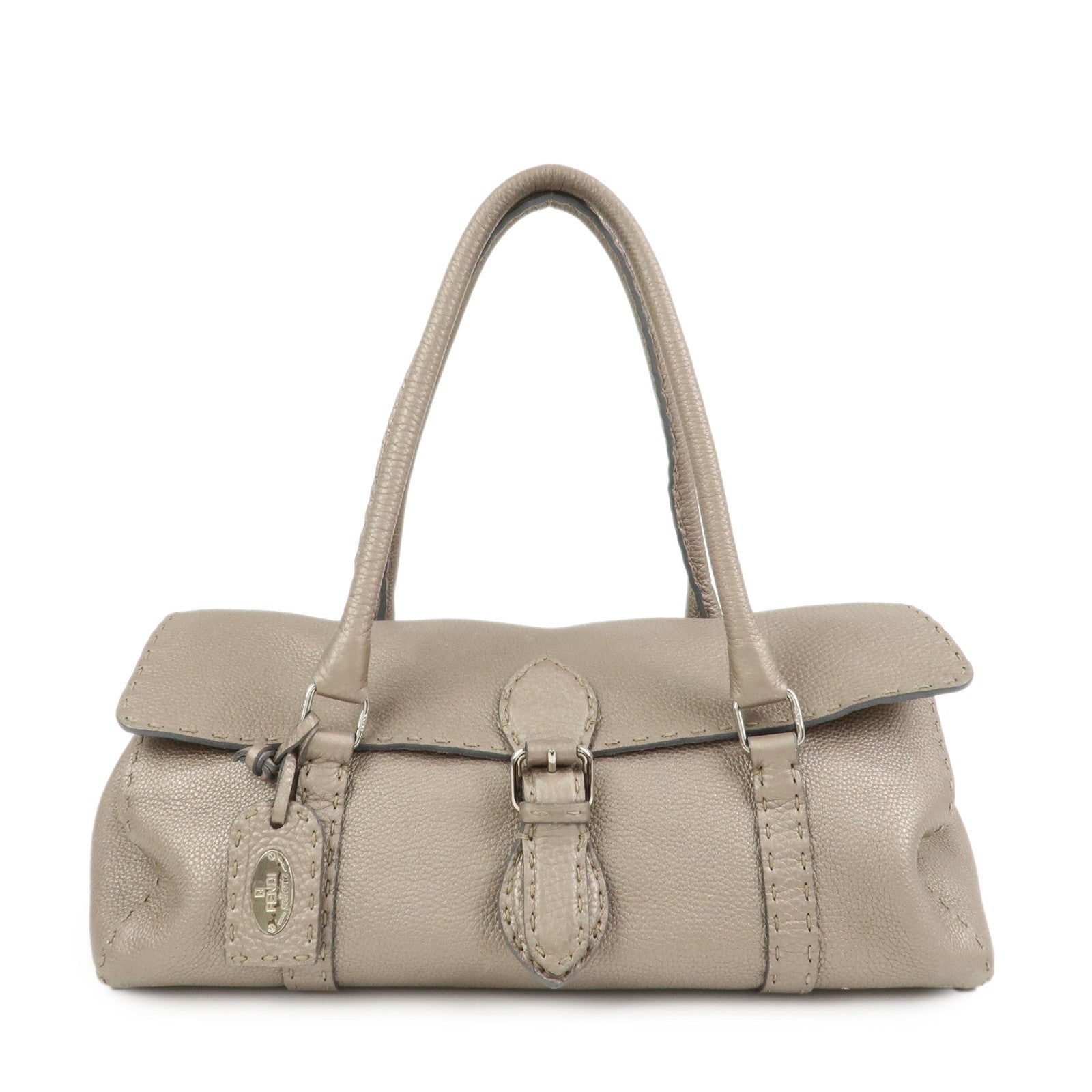 FENDI Seleria Linda Leather Shoulder Bag Hand Bag Greige 8BR442