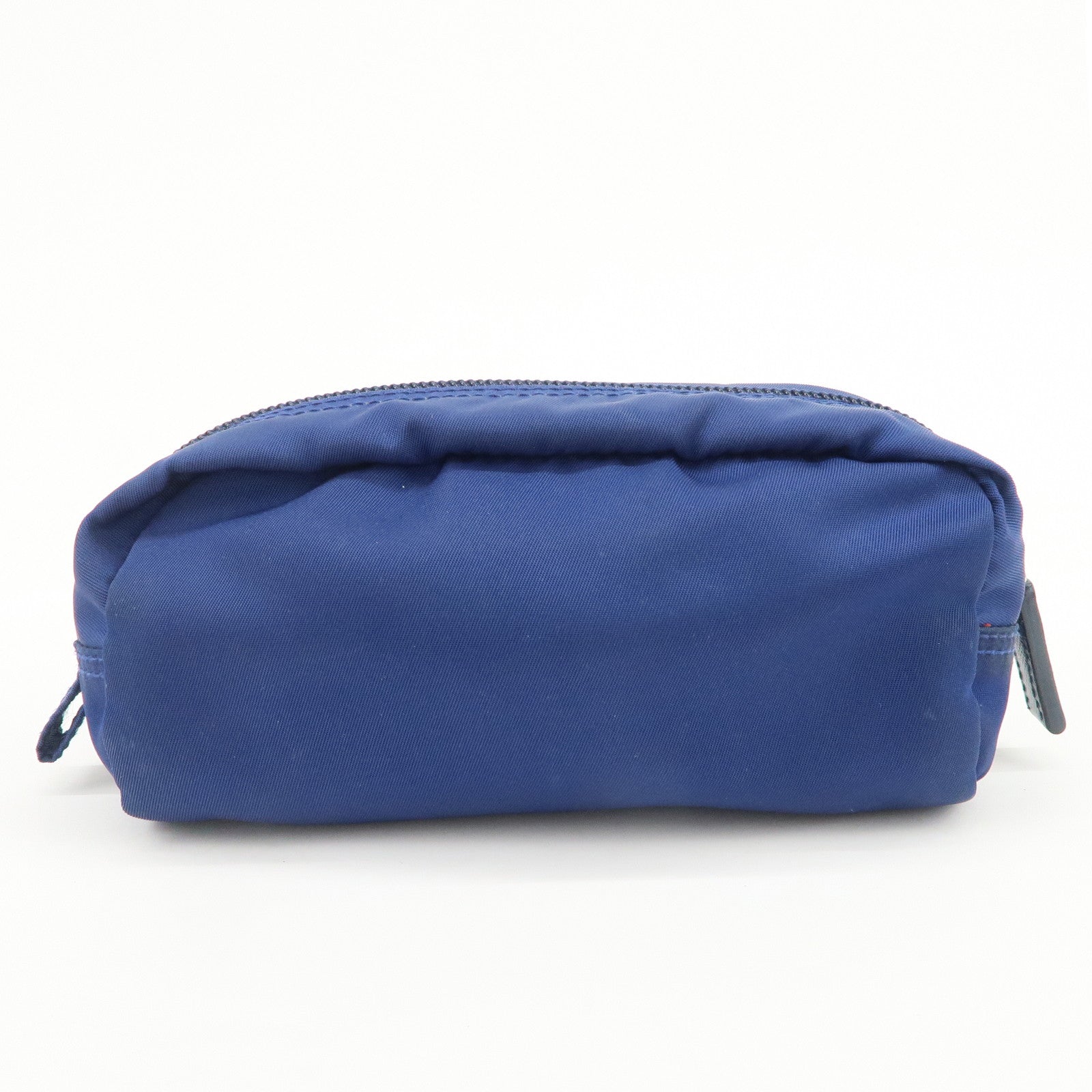 PRADA Triangle Logo Nylon Leather Cosmetic Pouch Blue 1N0175