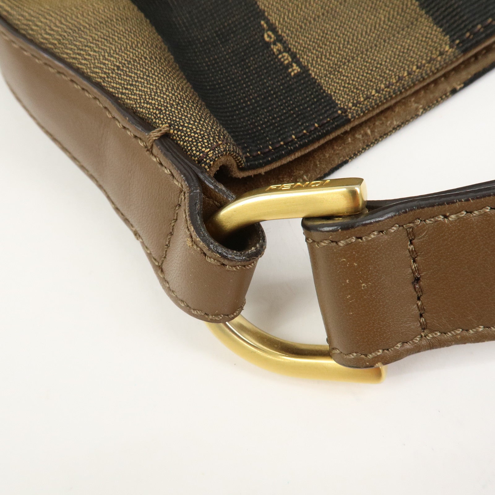 FENDI Pecan Canvas Leather Shoulder Bag Brown Black 8BR669