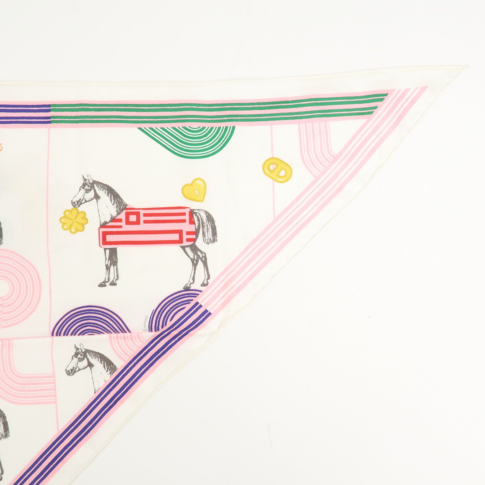 HERMES Pointu Bolduc Silk 100% Scarf Garde Robe Pop White Pink