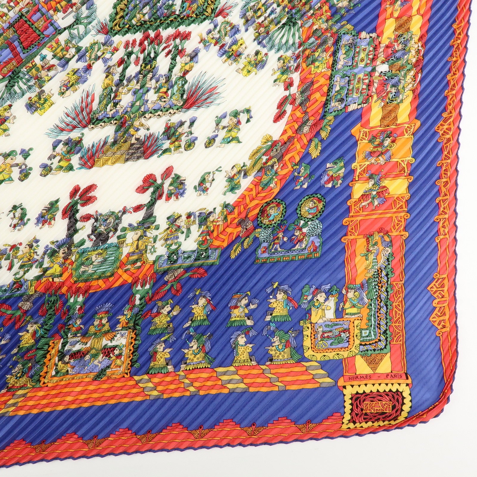 HERMES Pleats Carre Silk 100% Scarf Feria De Sevilla Black Yellow Used