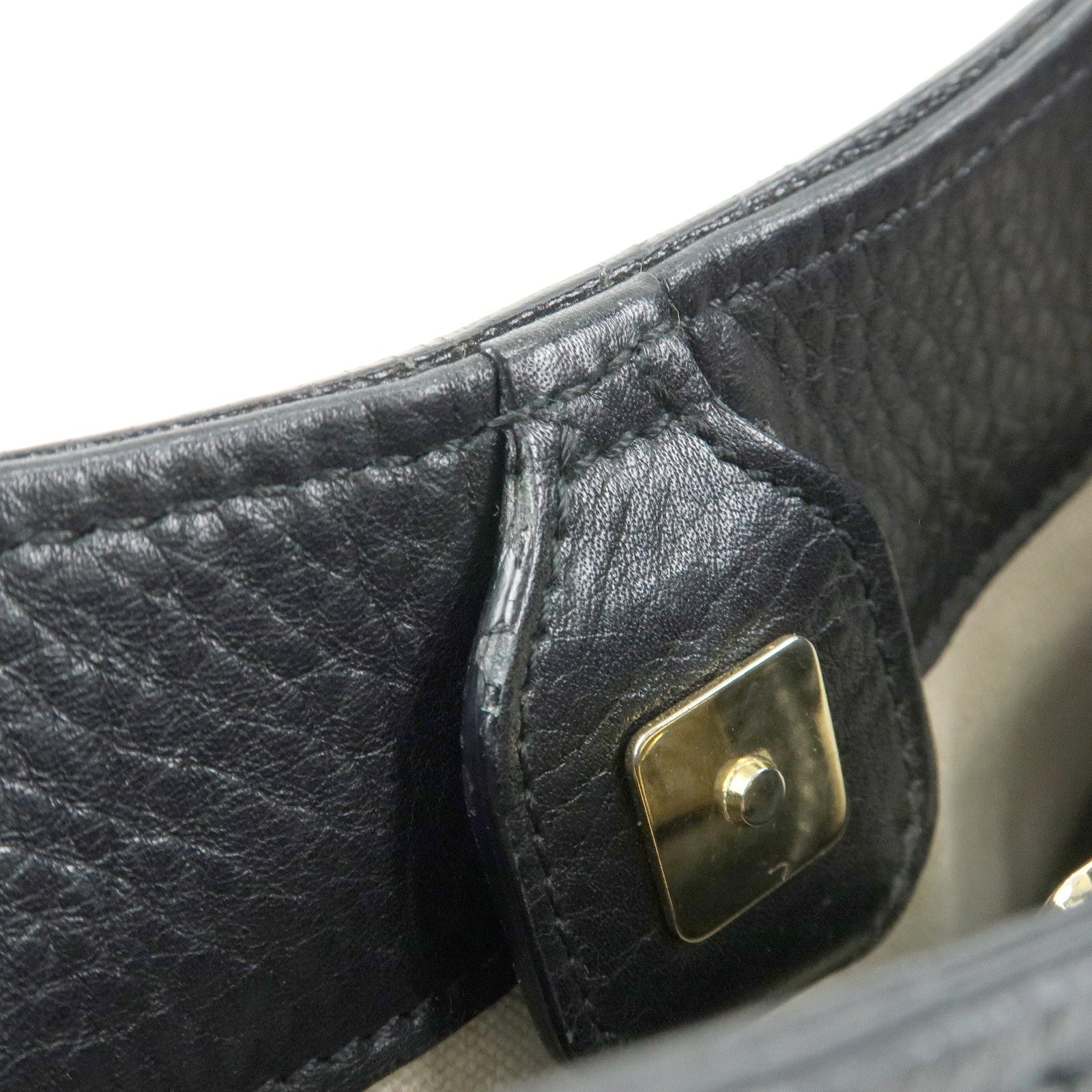 GUCCI Bamboo Leather Bamboo Hand Bag Black 109136