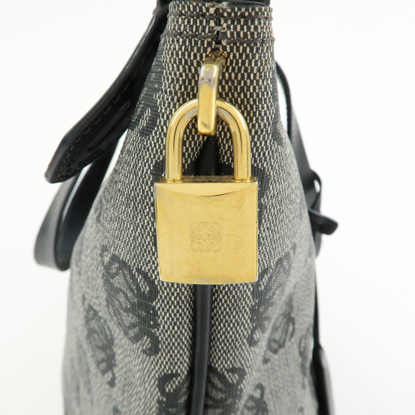 LOEWE Anagram PVC Canvas Leather Tote Bag Hand Bag Black