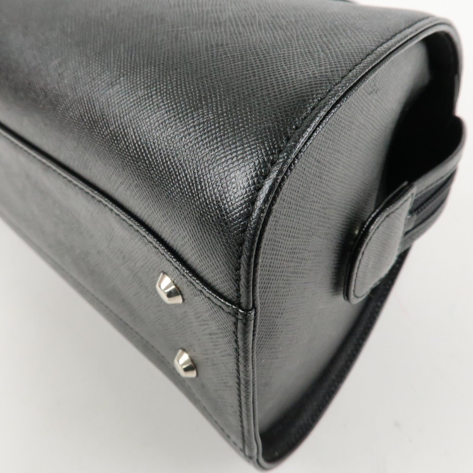 BURBERRY Leather Boston Bag Hand Bag Black Silver HDW Used