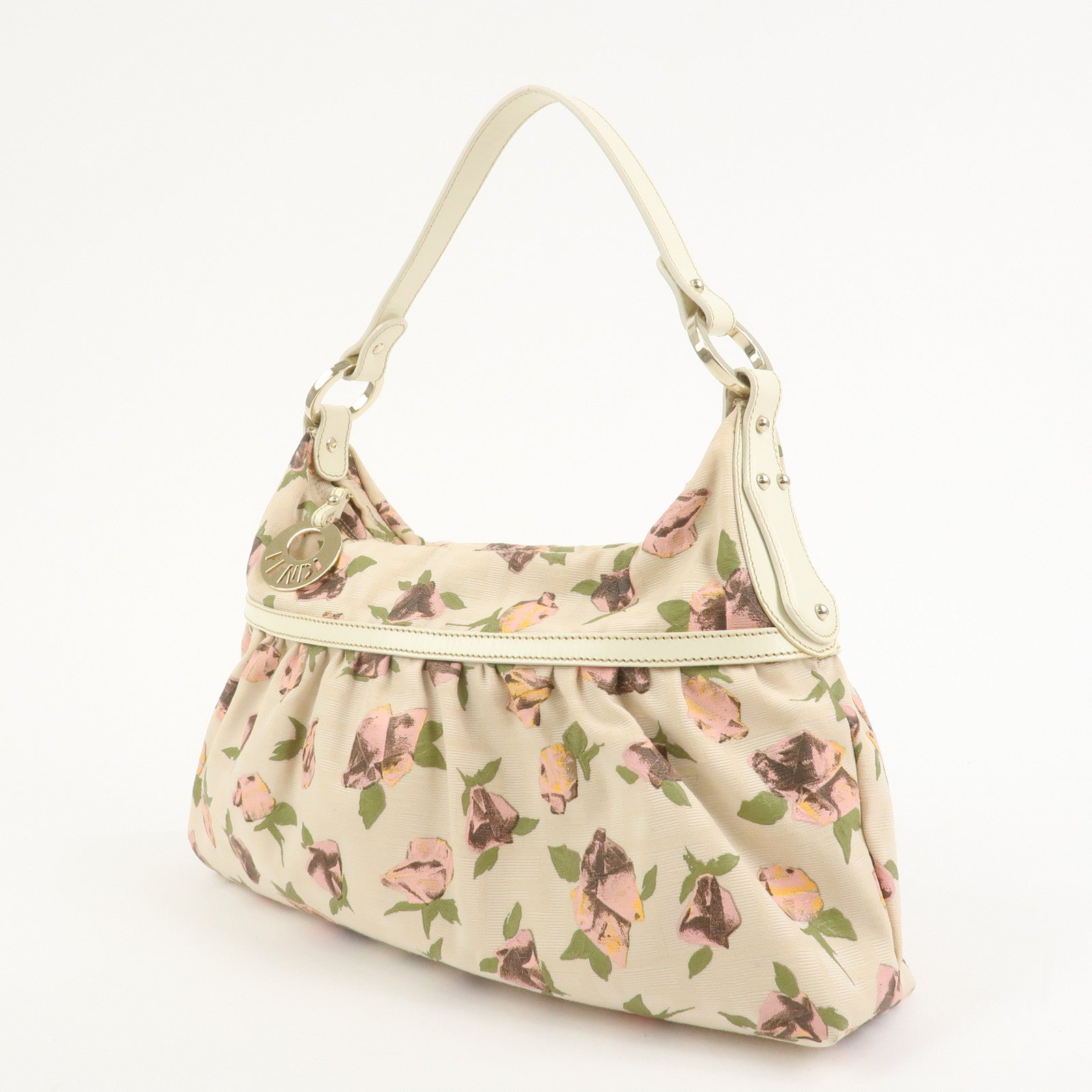 FENDI Canvas Leather Shoulder Bag Hand Bag Pink Ivory 8BR448