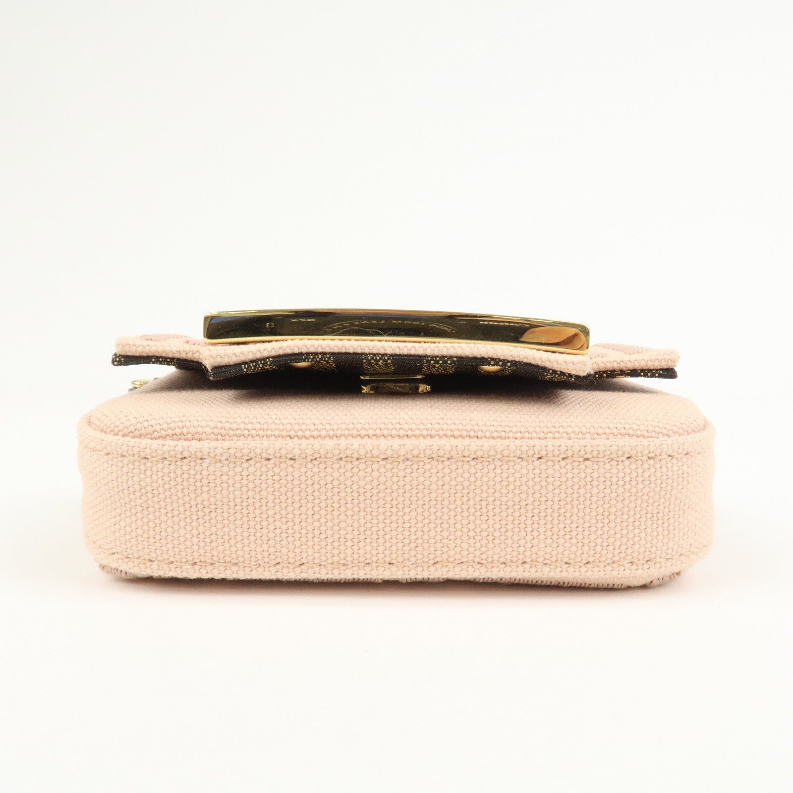 FENDI Zucca Nano Baguette Canvas Leather Chain Shoulder Bag 7AS045