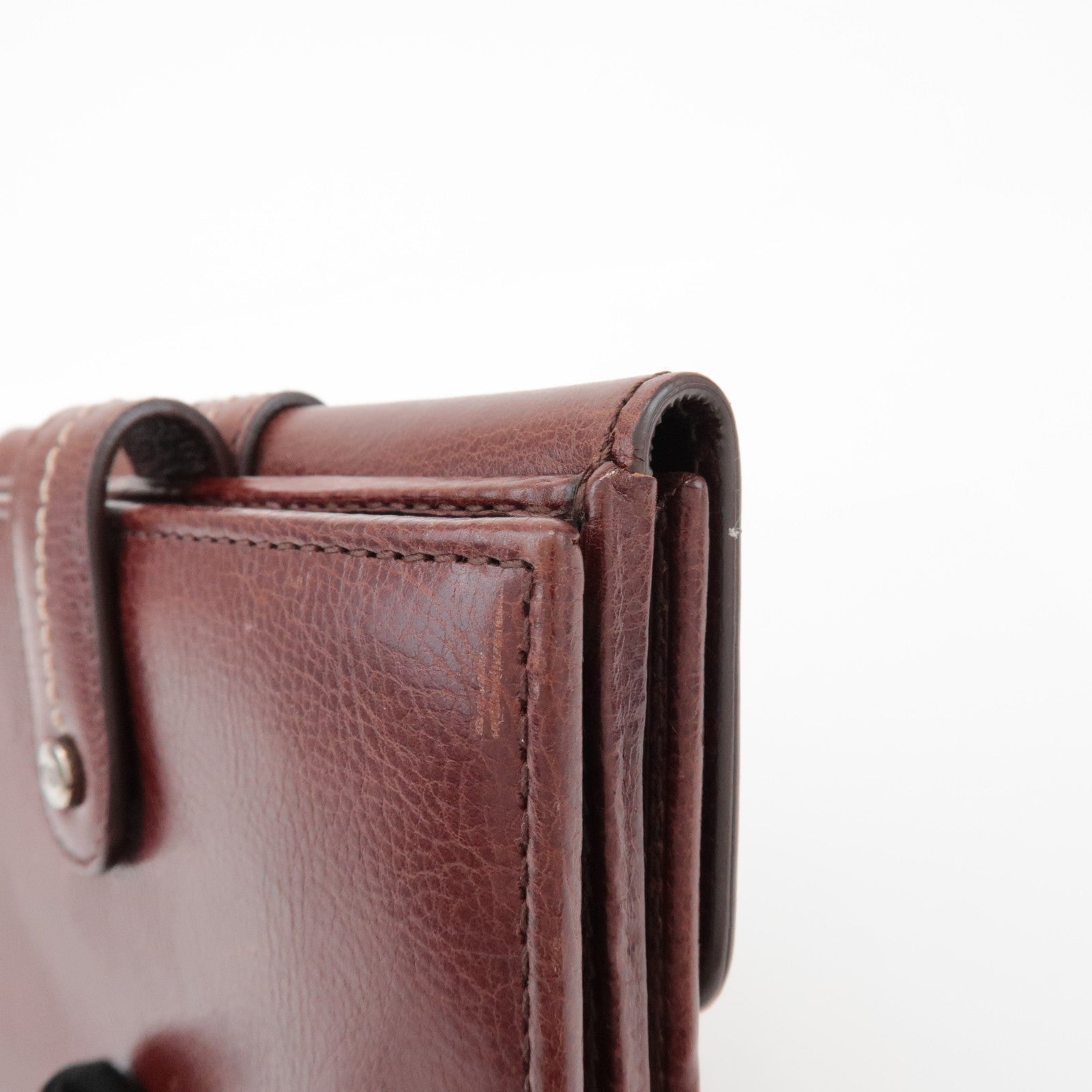 Christian Dior Leather Flower Embroidery Motif Compact Wallet Brown