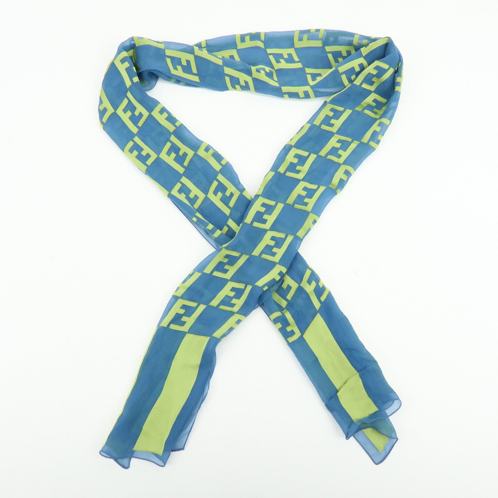 FENDI Zucca Rayon Silk Scarf Shawl Blue Light Green