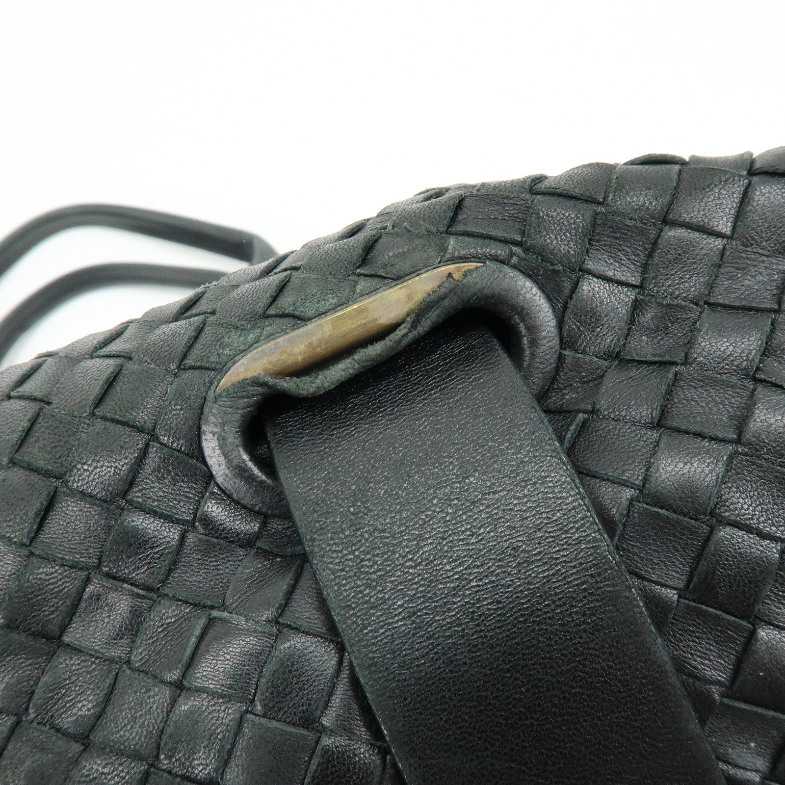 BOTTEGA VENETA Intrecciato Leather Boston Bag Shoulder Bag Black