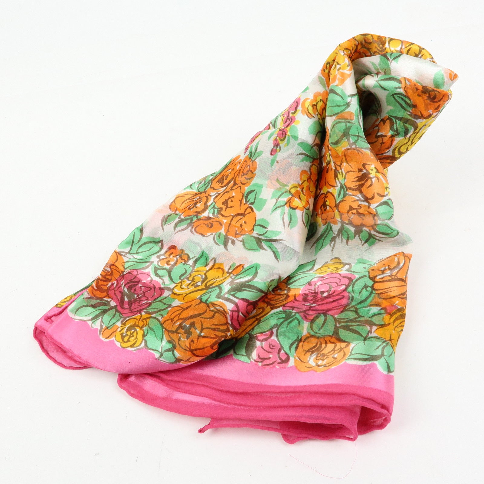 SAINT LAURENT PARIS YSL YVES Silk 100% Scarf Floral Motif Pink