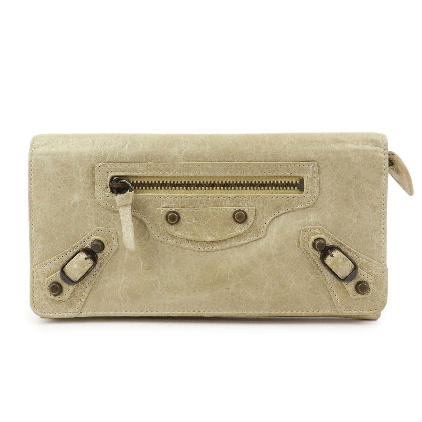 BALENCIAGA City Leather The Money Long Wallet Beige 163471