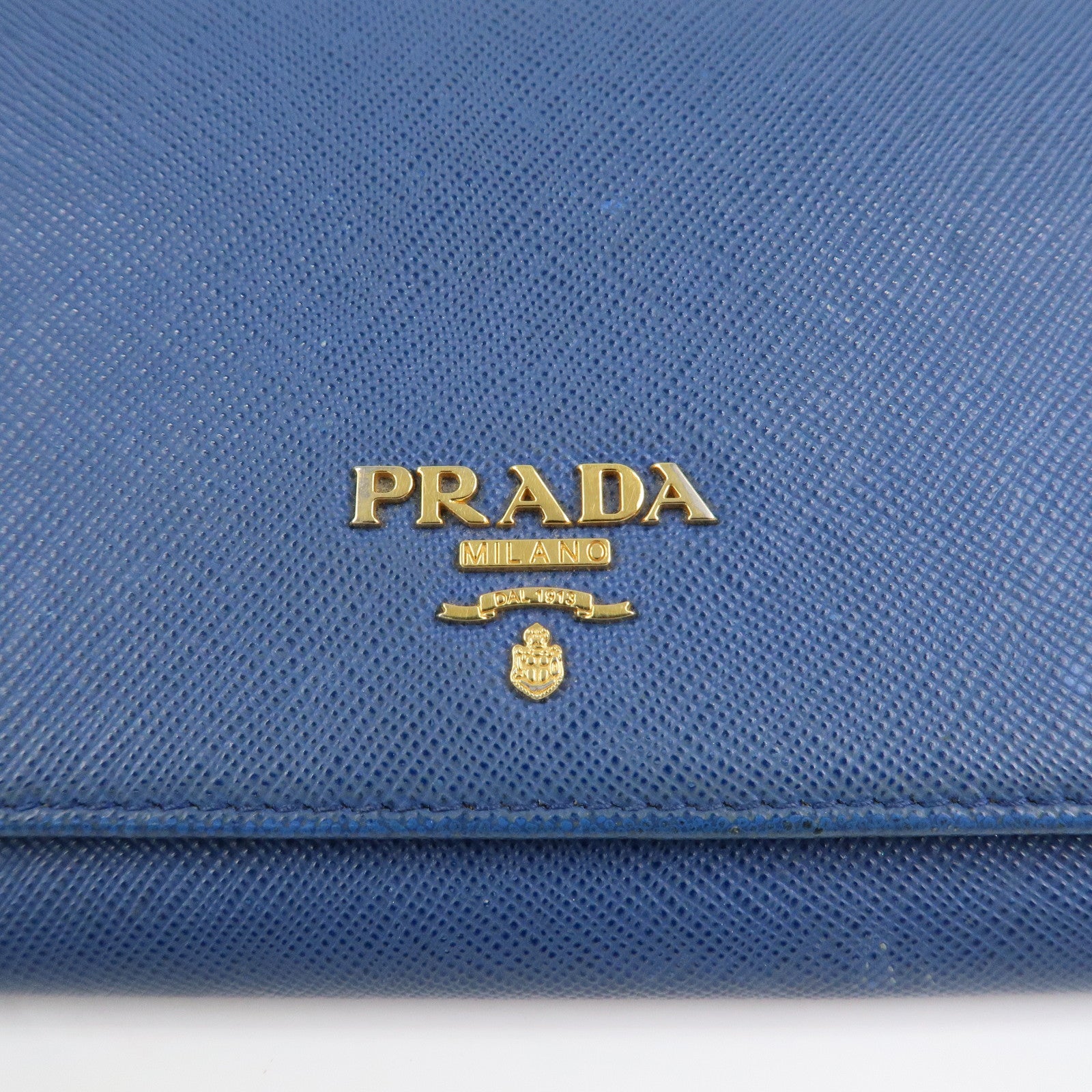 PRADA Logo Saffiano Leather Chain Shoulder Wallet WOC Blue 1M1290