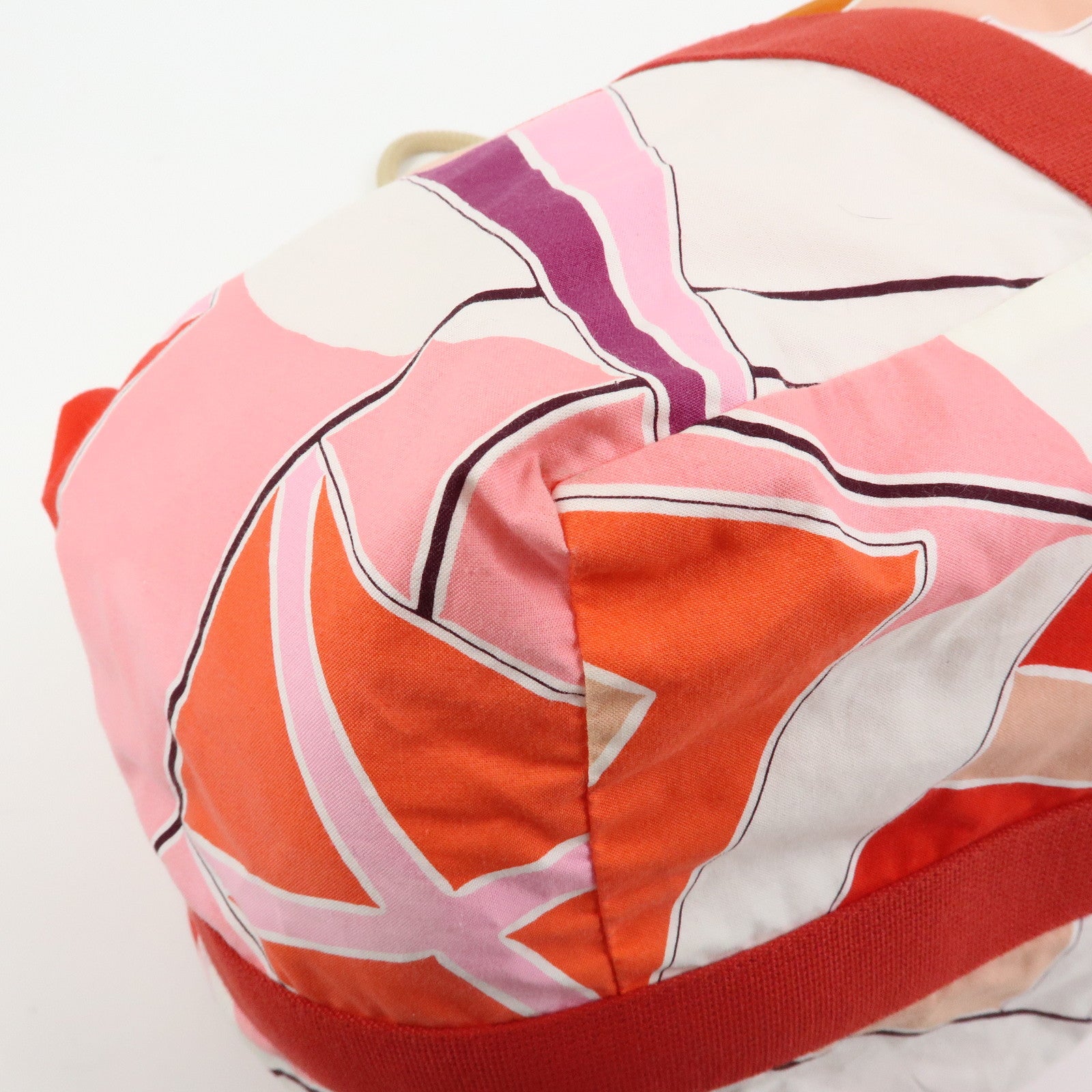 HERMES Cotton Beach Bag Cabas Drapeaux Au Vent Pink Red