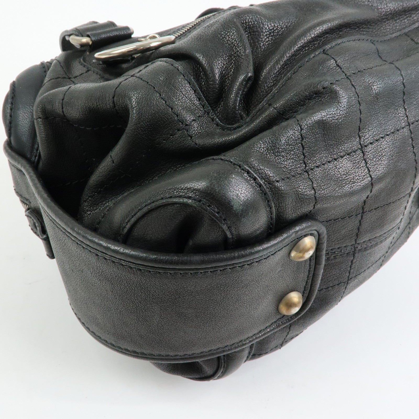 CHANEL Chocolate Bar Caviarskin Boston Bag Hand Bag Black