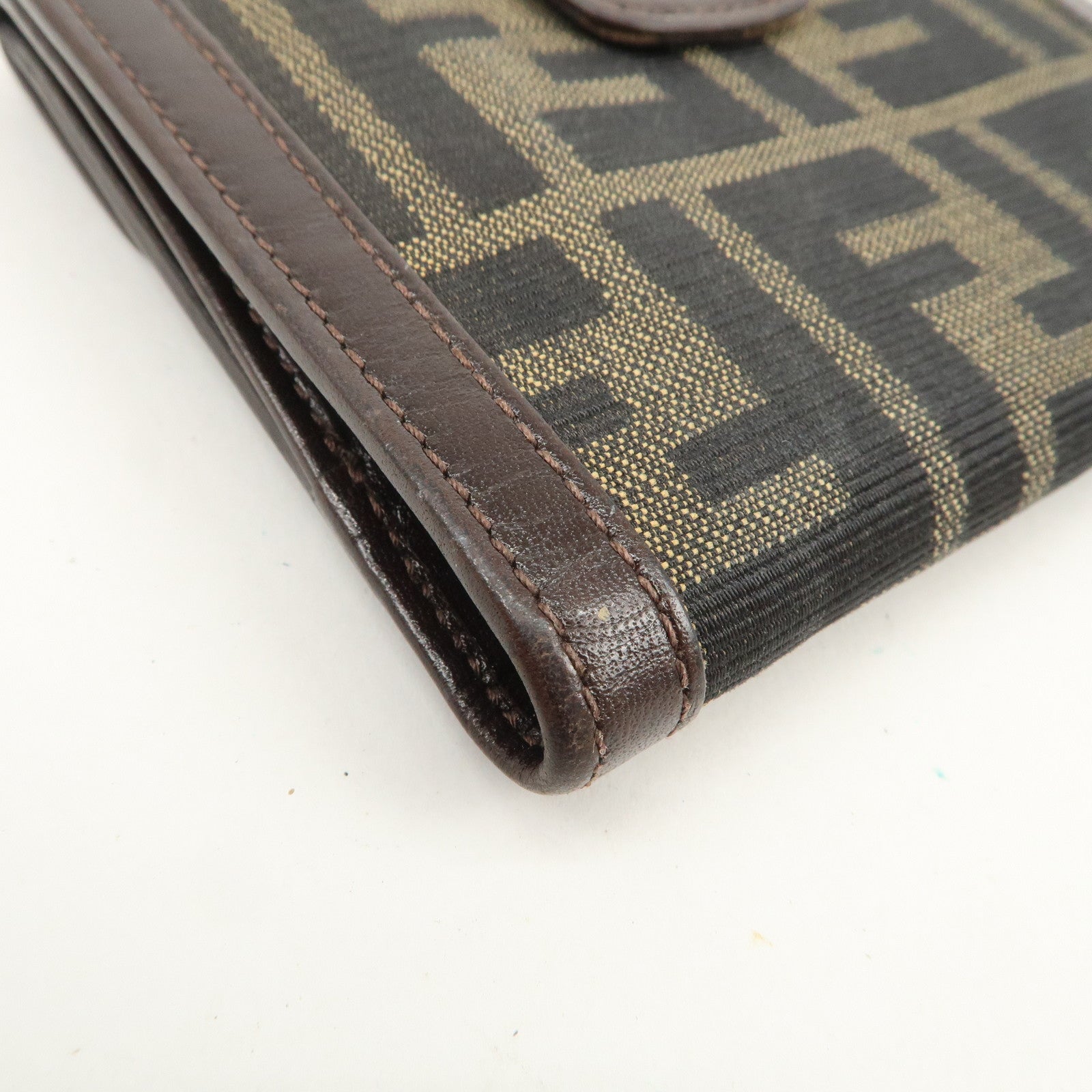 FENDI Zucca Logo Canvas Leather Compact Wallet Brown 12671