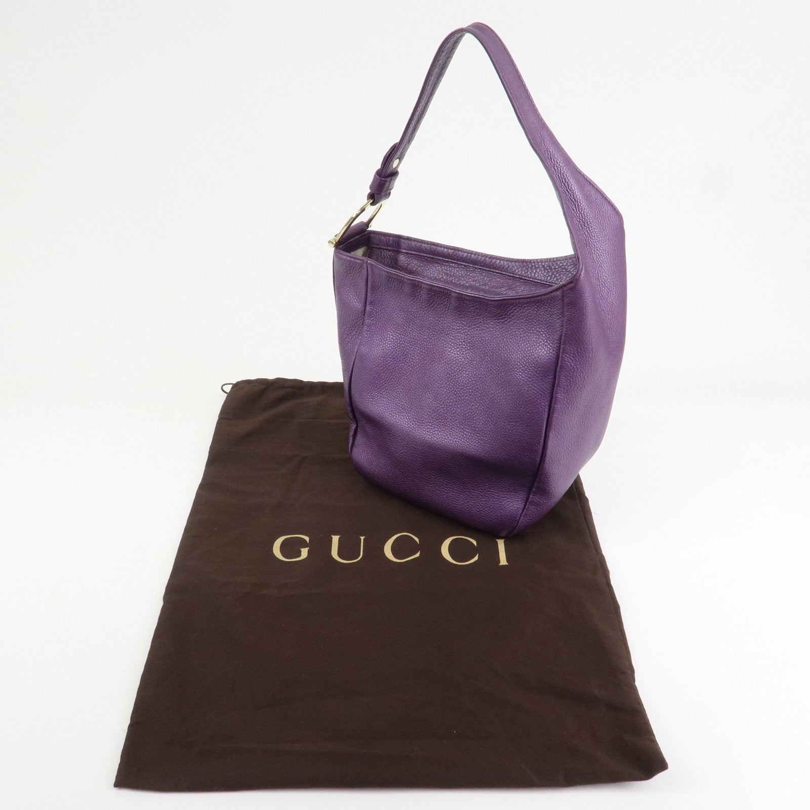 GUCCI Leather Shoulder Bag Hand Bag Metallic Purple 268749