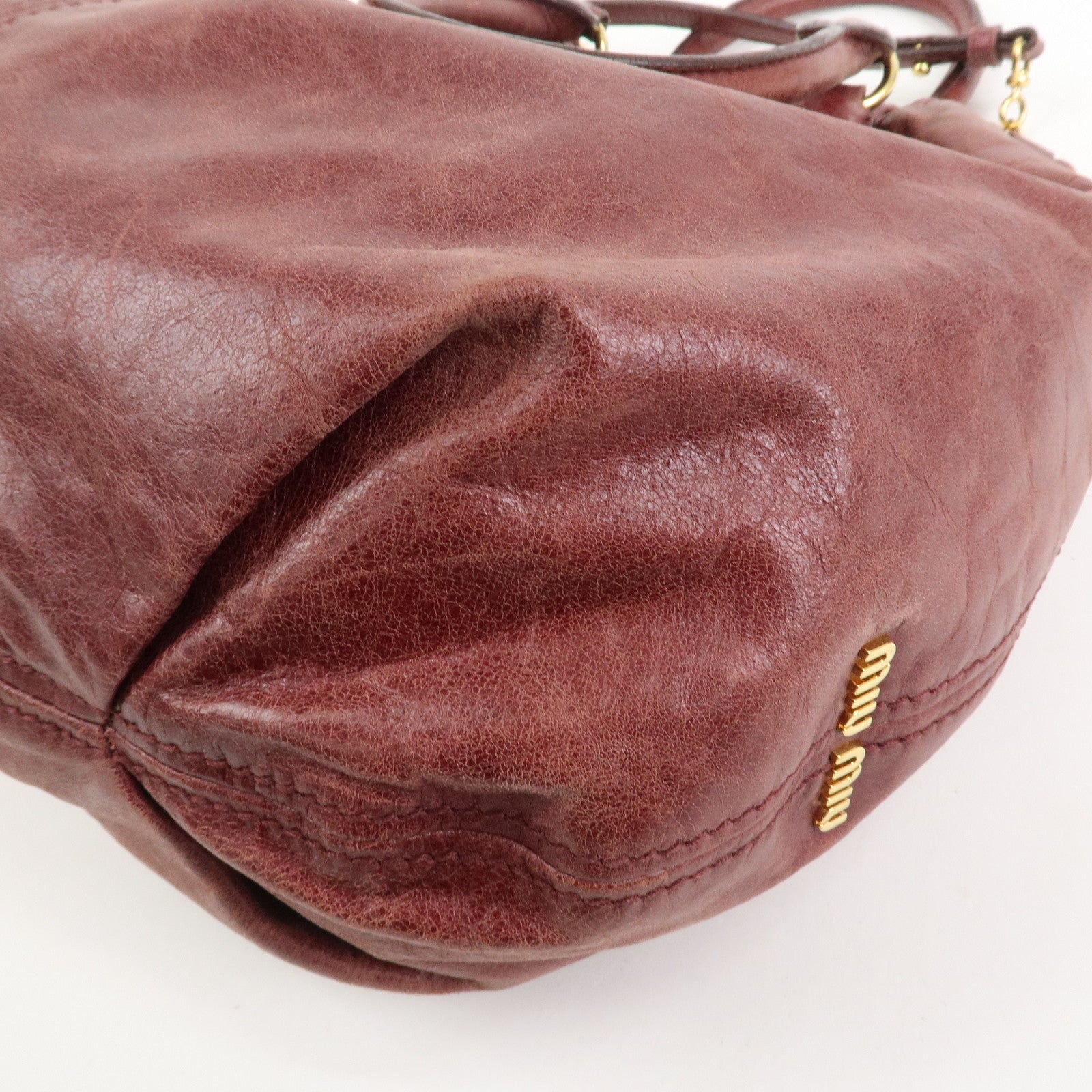 MIU MIU Logo Leather 2Way Bag Hand Bag Shoulder Bag Bordeaux