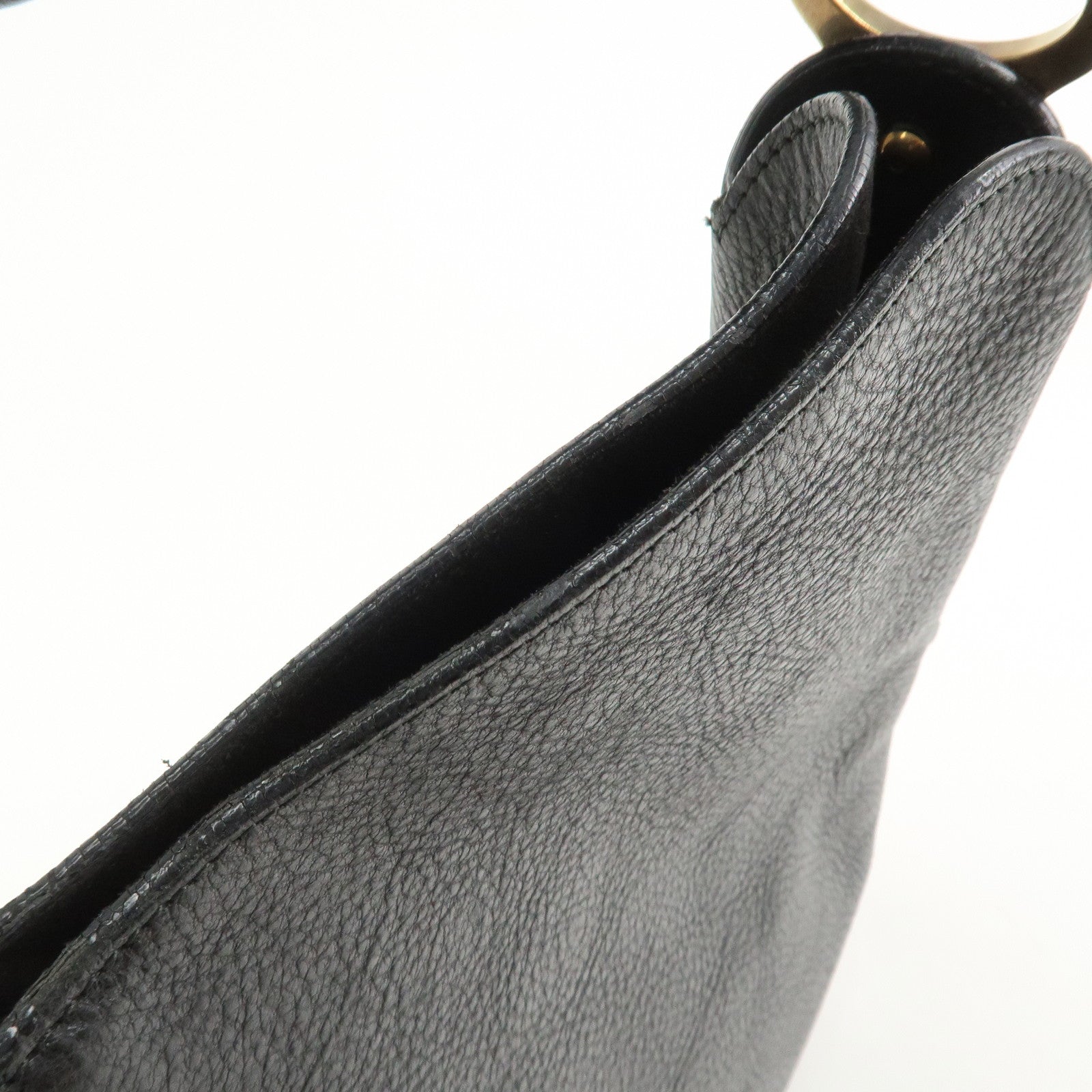 Ferragamo Gancini Calf Leather Shoulder Bag Hand Bag Black