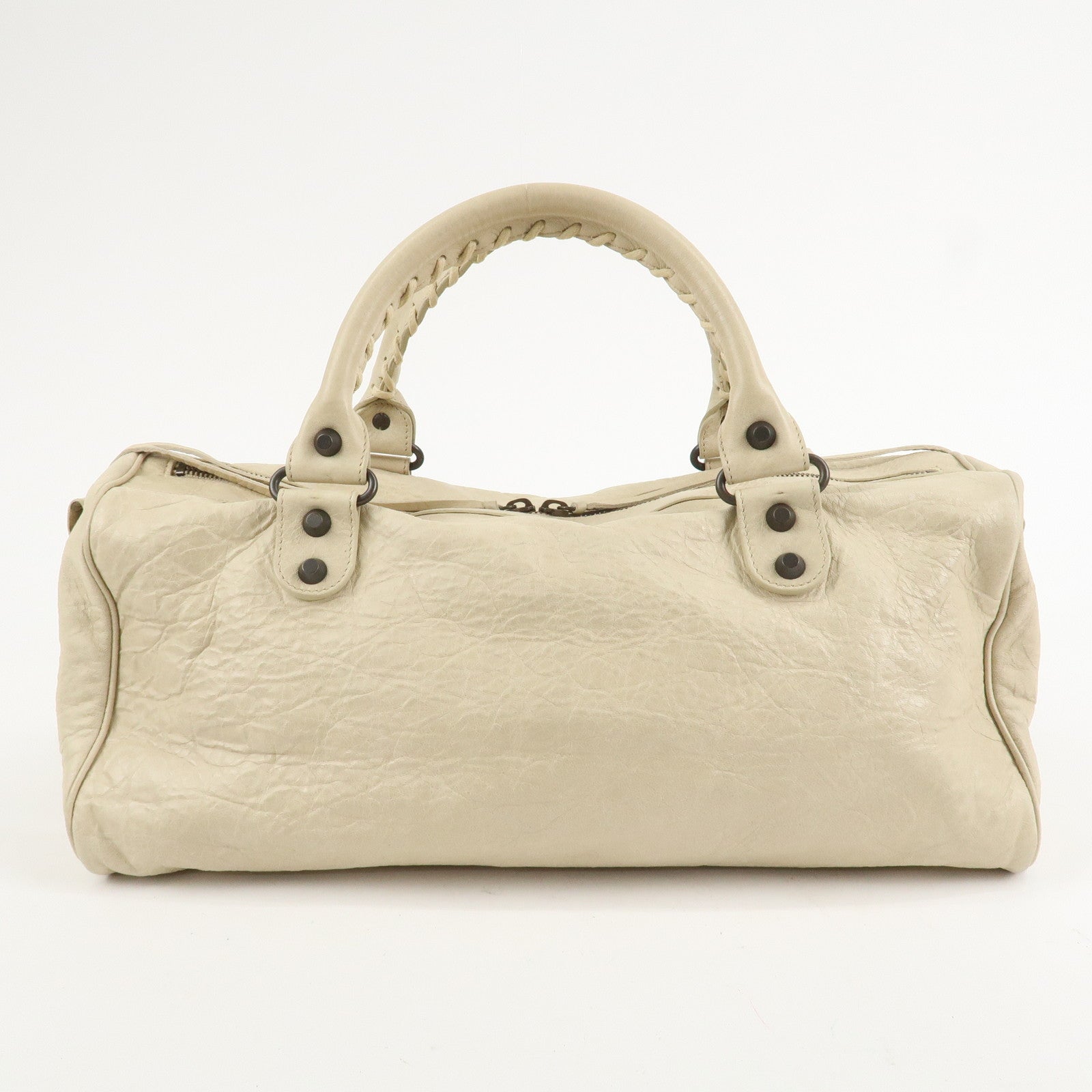 BALENCIAGA Leather The Twiggy 2way Bag Hand Bag Beige Ivory128523 Used